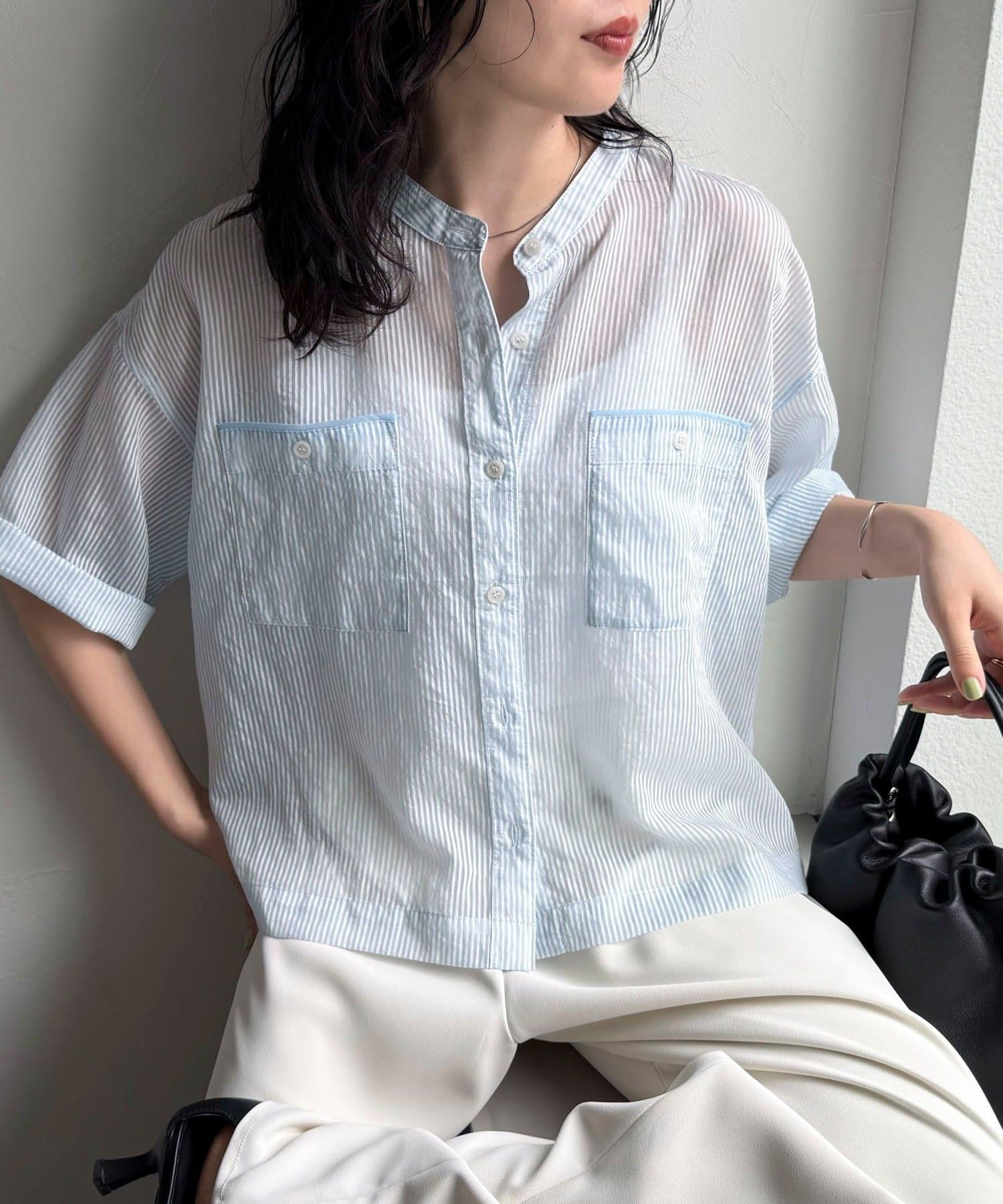 FREDY & GLOSTER(フレディ アンド グロスター) 半袖シアーストライプシャツ