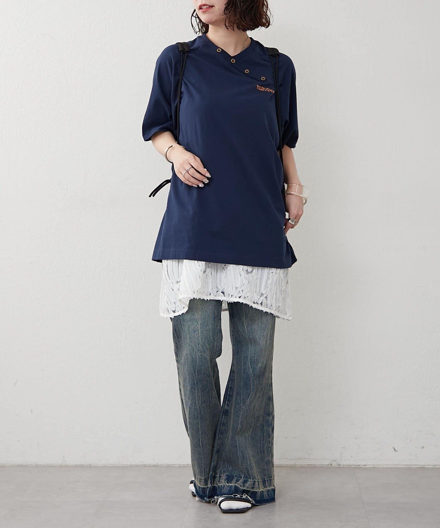 NICE CLAUP / OLIVE des OLIVE OUTLET(ナイスクラップ  / オリーブ デ オリーブ アウトレット) 【RMAF】NUNIFE/ラグランアシメヘンリーT