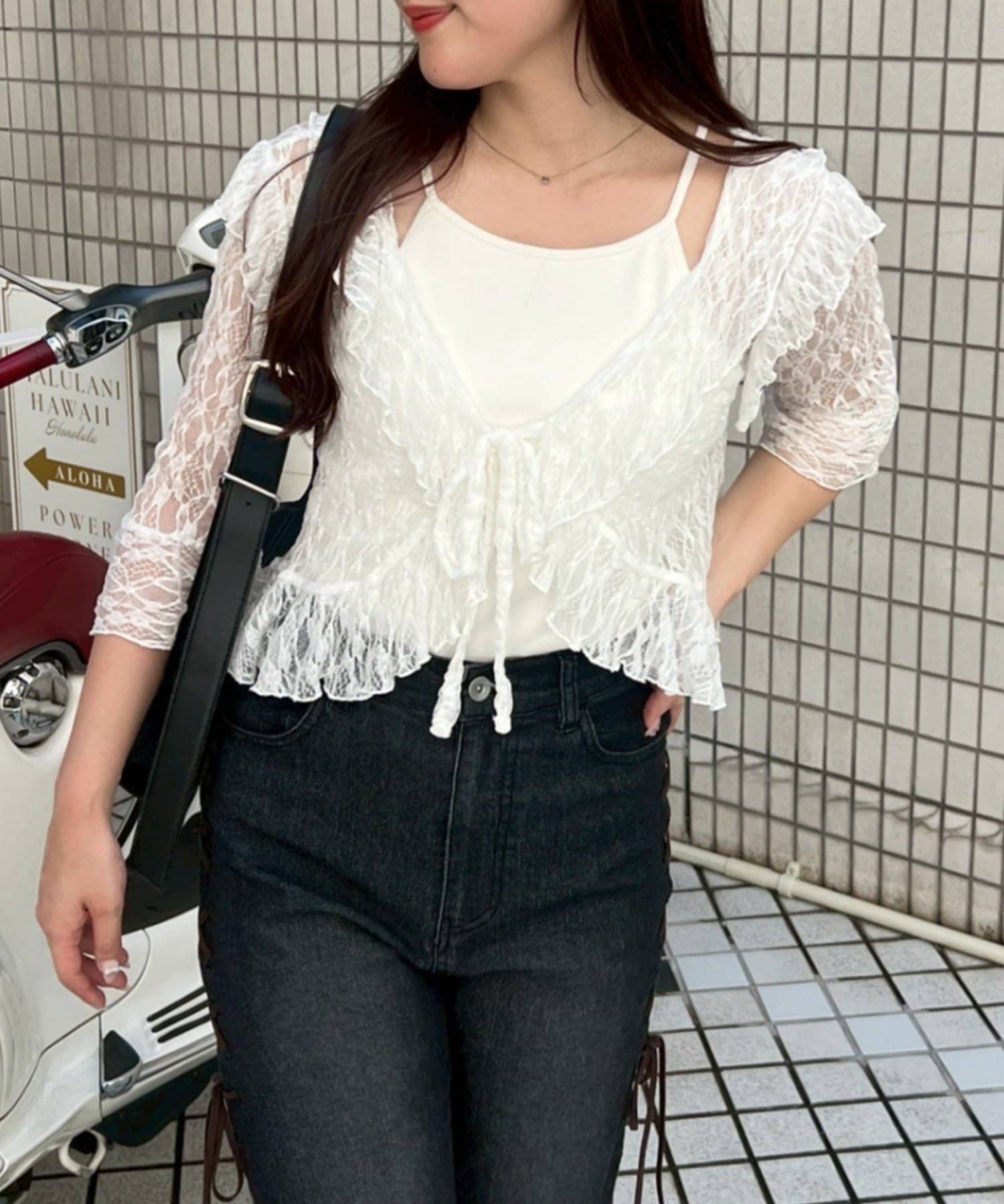 NICE CLAUP / OLIVE des OLIVE OUTLET(ナイスクラップ  / オリーブ デ オリーブ アウトレット) 【continuer】ラッフルフリルレースボレロ