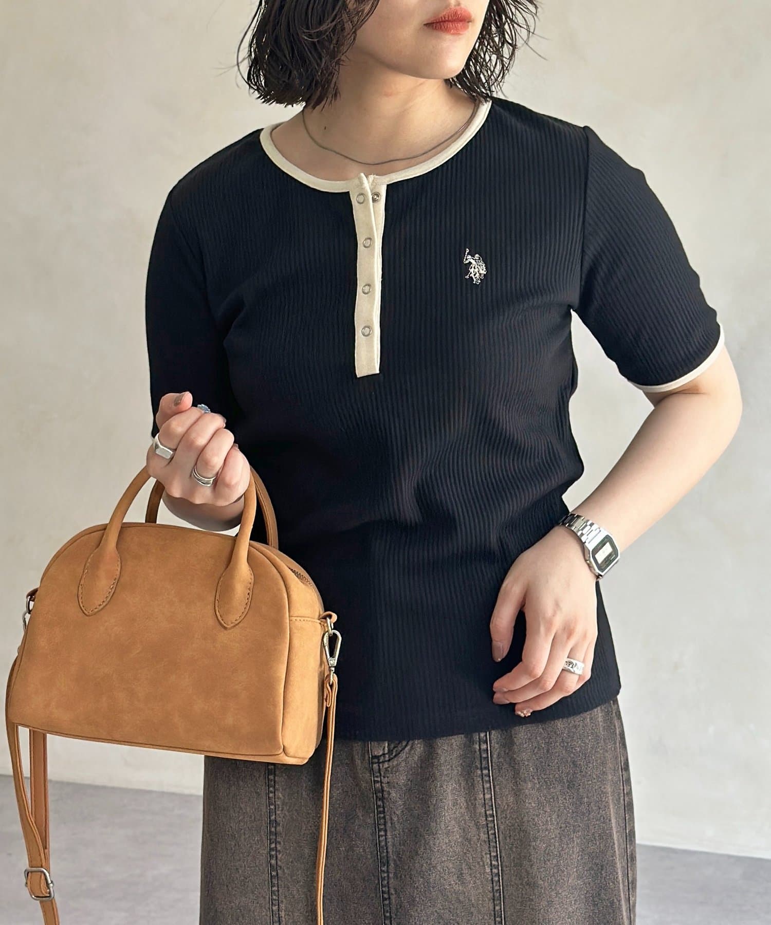 CPCM(シーピーシーエム) 【U.S. POLO ASSN. 】ヘンリーリブ半袖T