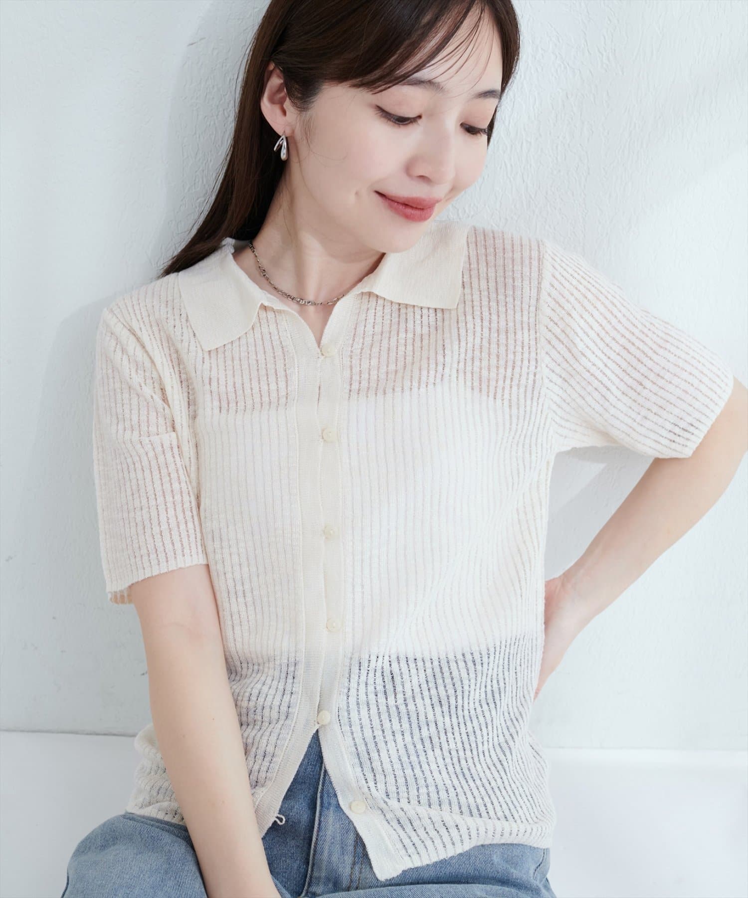 【2025SS natural couture】針抜きリブ衿付きカーディガン■Design春夏のワードローブに、軽やかな彩りを添えるシアーリブニットカーディガン。繊細なリブ編みが、上品な透け感を演出し