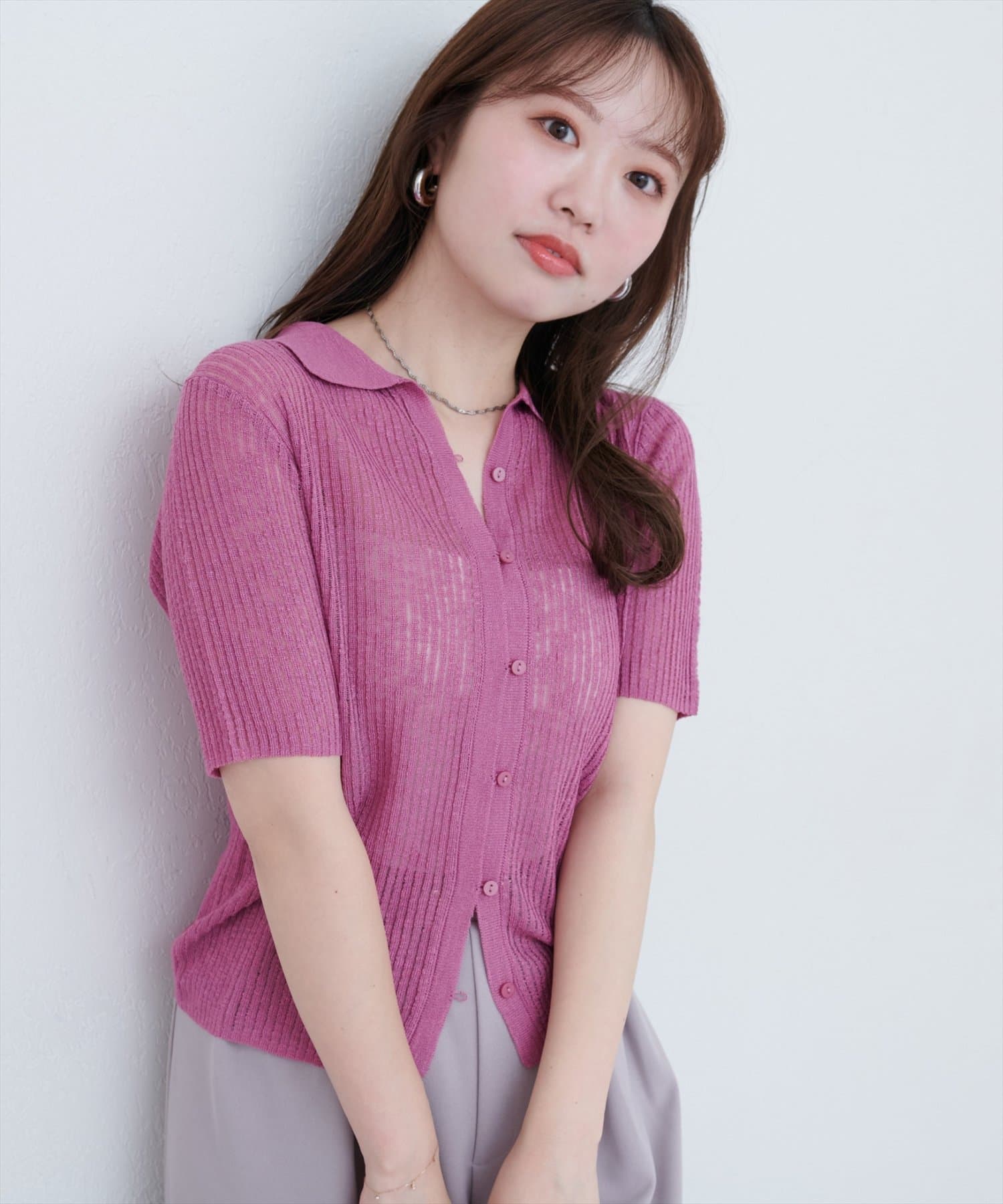 【2025SS natural couture】針抜きリブ衿付きカーディガン■Design春夏のワードローブに、軽やかな彩りを添えるシアーリブニットカーディガン。繊細なリブ編みが、上品な透け感を演出し