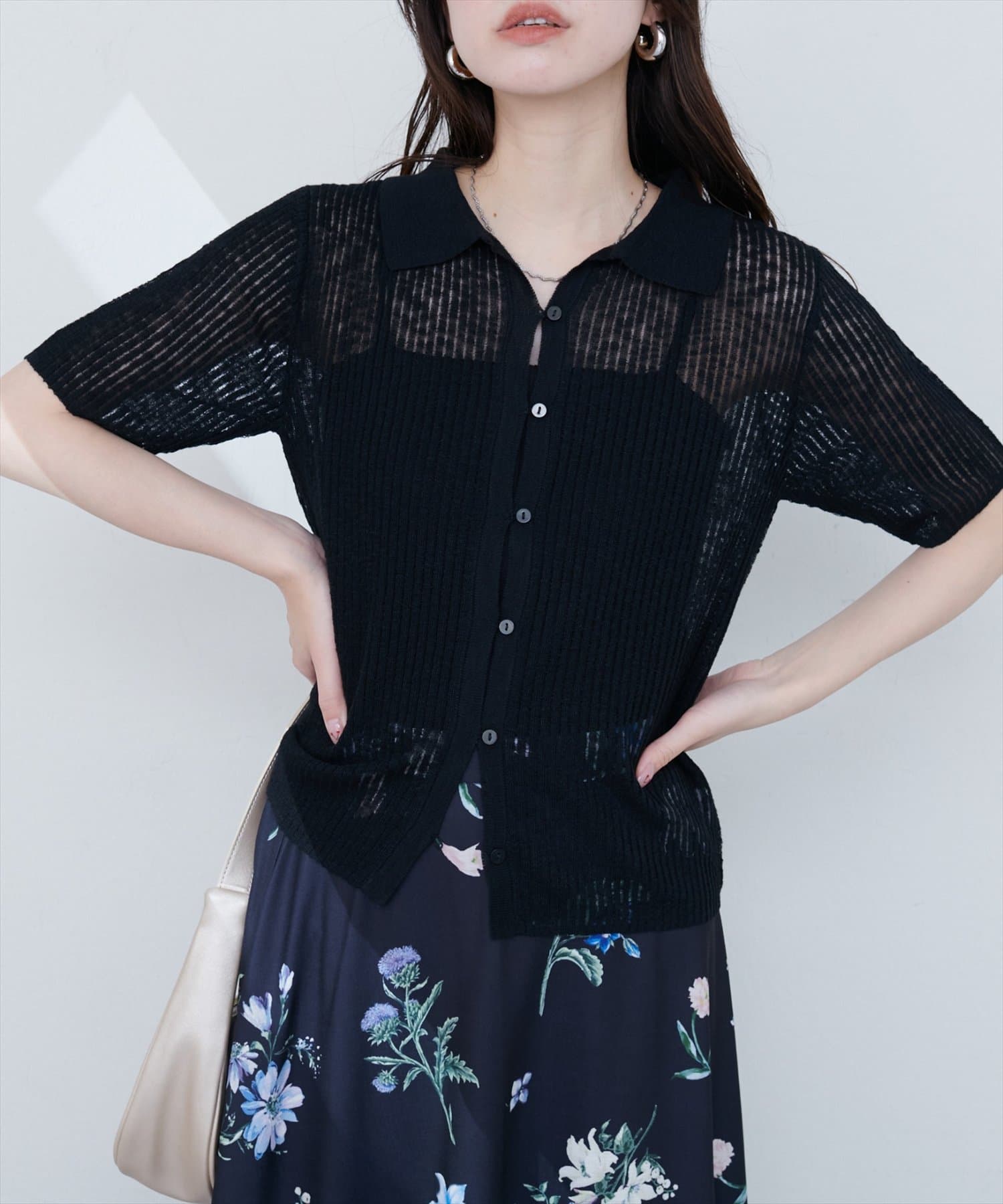 【2025SS natural couture】針抜きリブ衿付きカーディガン■Design春夏のワードローブに、軽やかな彩りを添えるシアーリブニットカーディガン。繊細なリブ編みが、上品な透け感を演出し