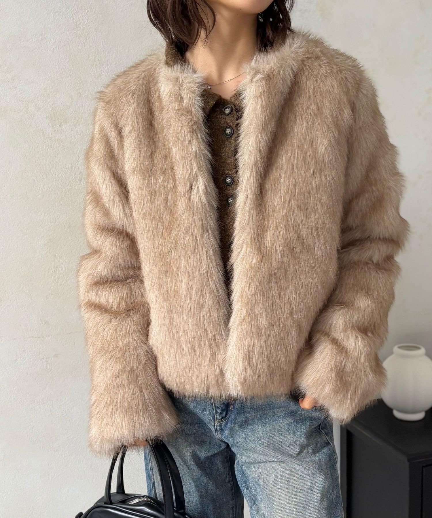 LOCUST(ローカスト) 【上品見え/スタイルアップ】ノーカラーファージャケット