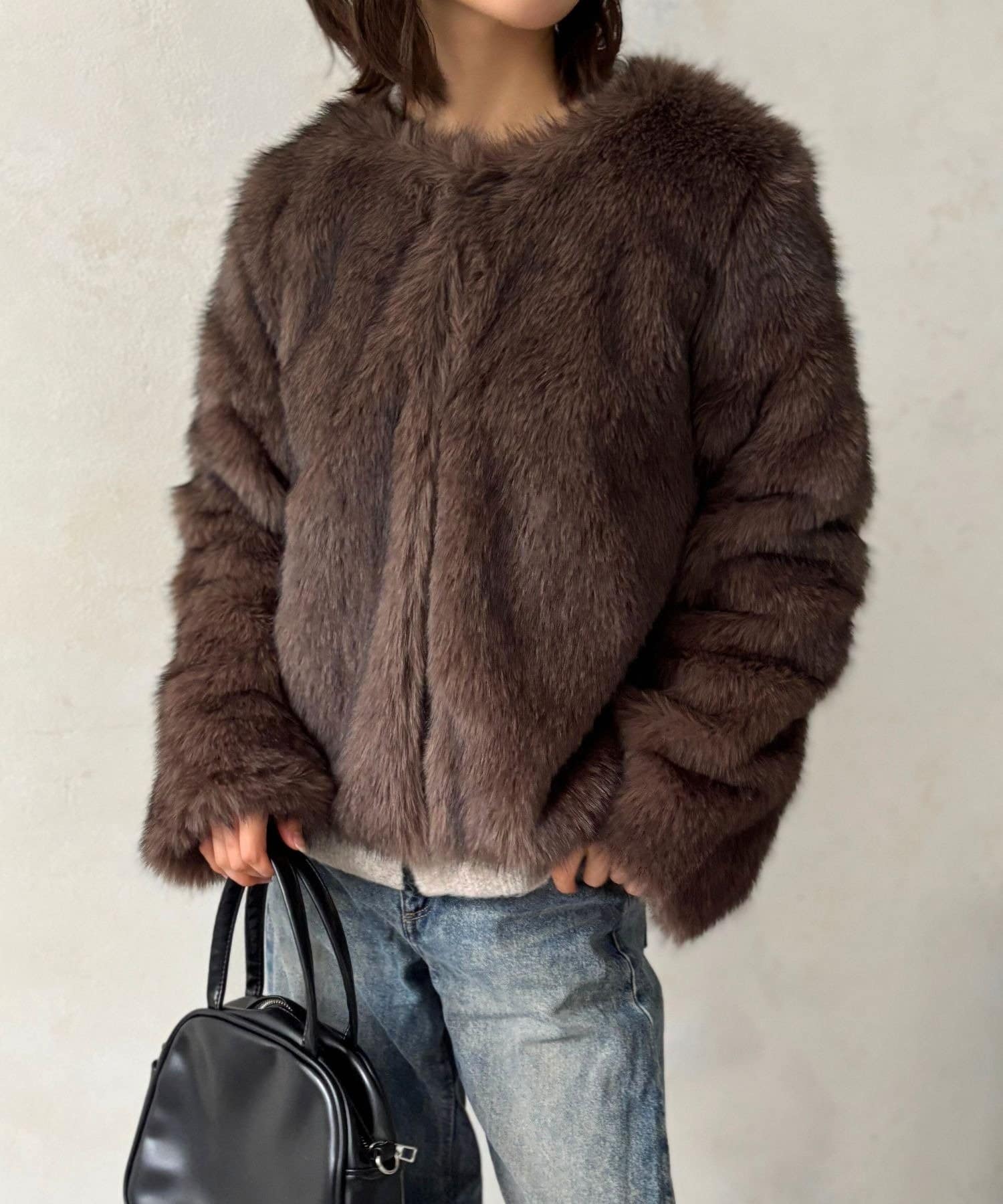 LOCUST(ローカスト) 【上品見え/スタイルアップ】ノーカラーファージャケット