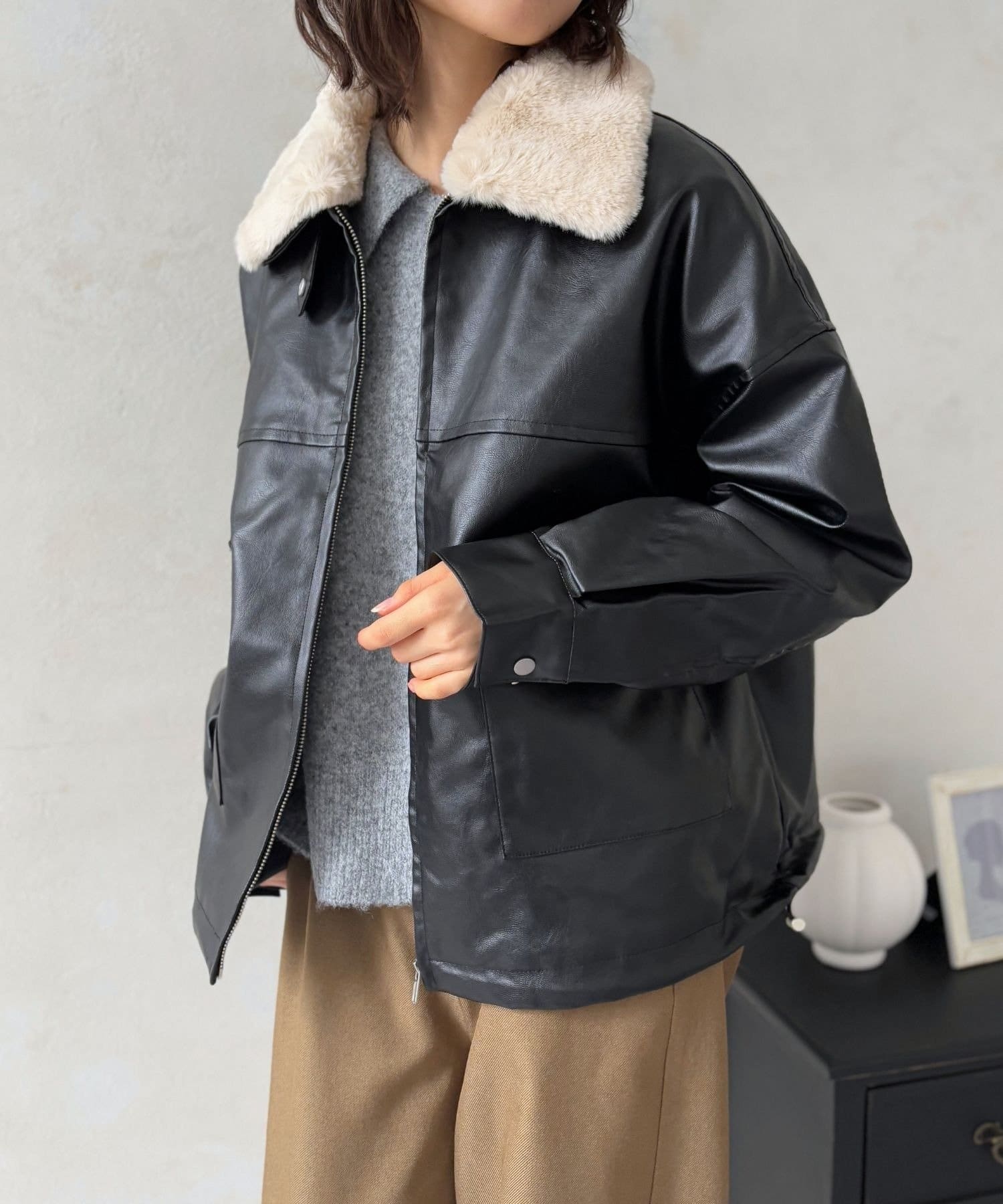 LOCUST(ローカスト) 2WAYフェイクレザーブルゾン