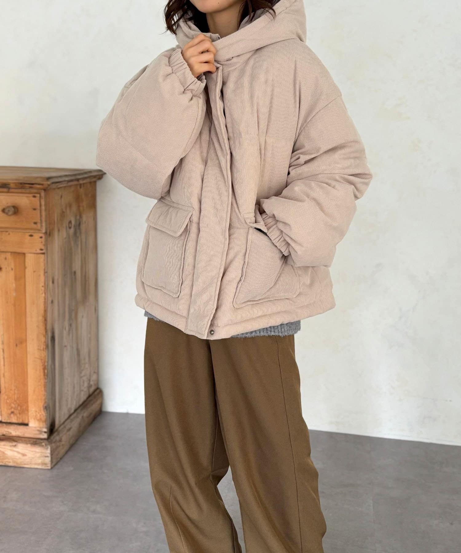 LOCUST(ローカスト) 【大人可愛い】コーデュロイ中綿フードジャケット