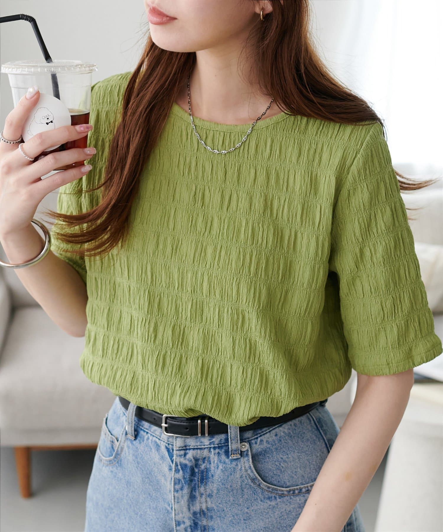 DISCOAT(ディスコート) 生地シャーリング5分袖