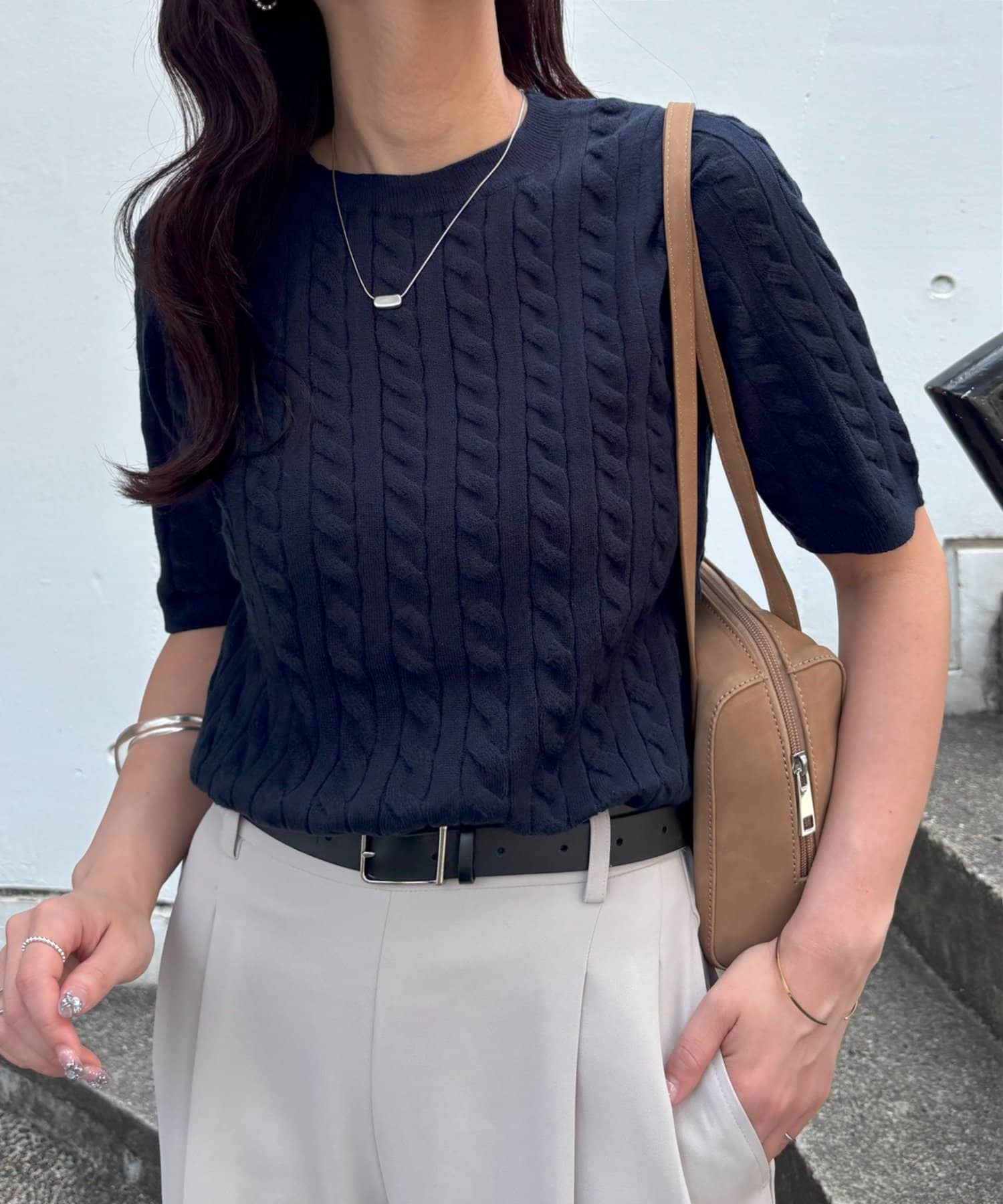 DISCOAT(ディスコート) モチモチケーブル半袖プルオーバー《WEB限定カラーあり》