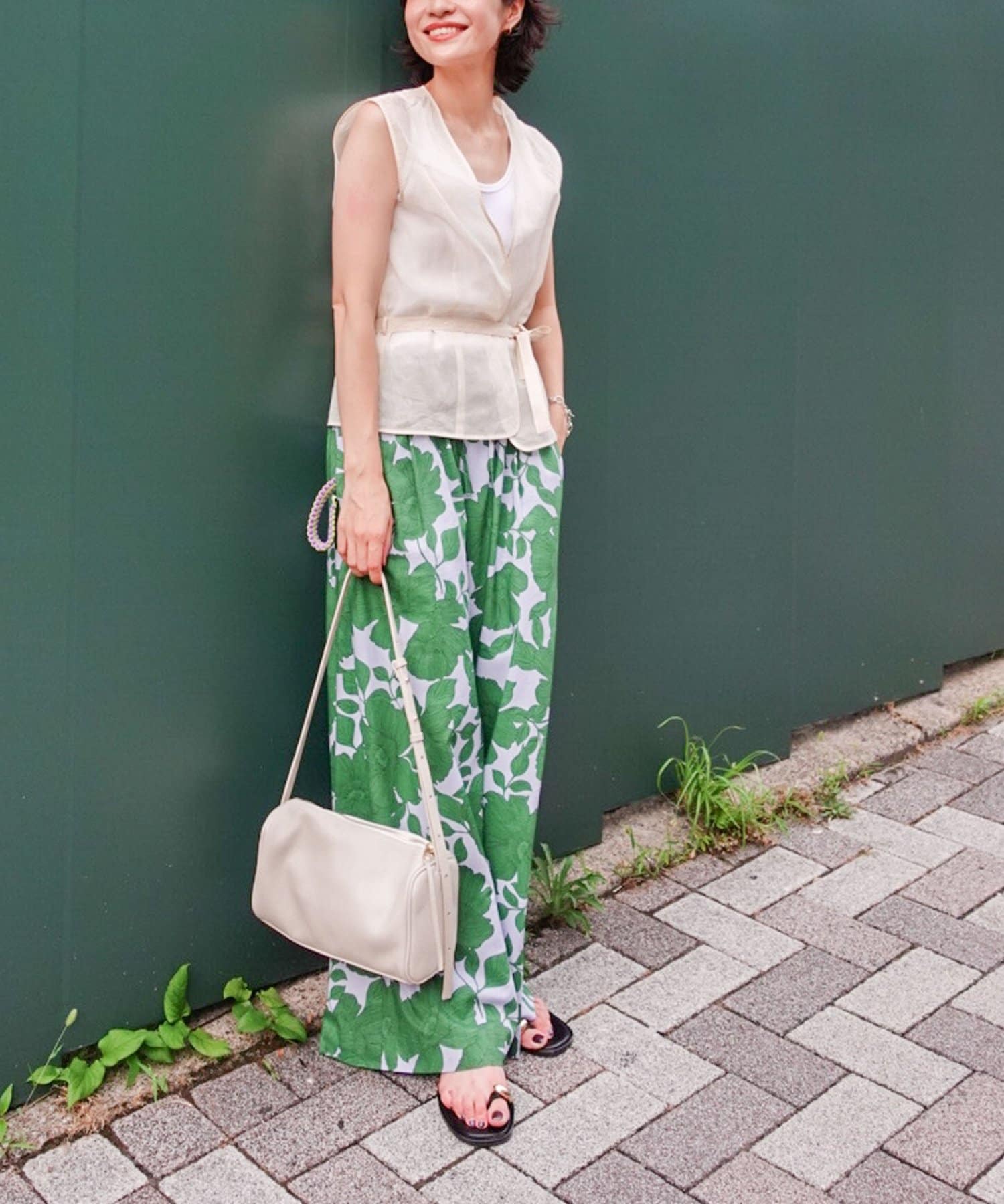 フラワープリントリネンワイドパンツ MINERTE パンツ 「MINERTE」flower print wide pants / フラワー
