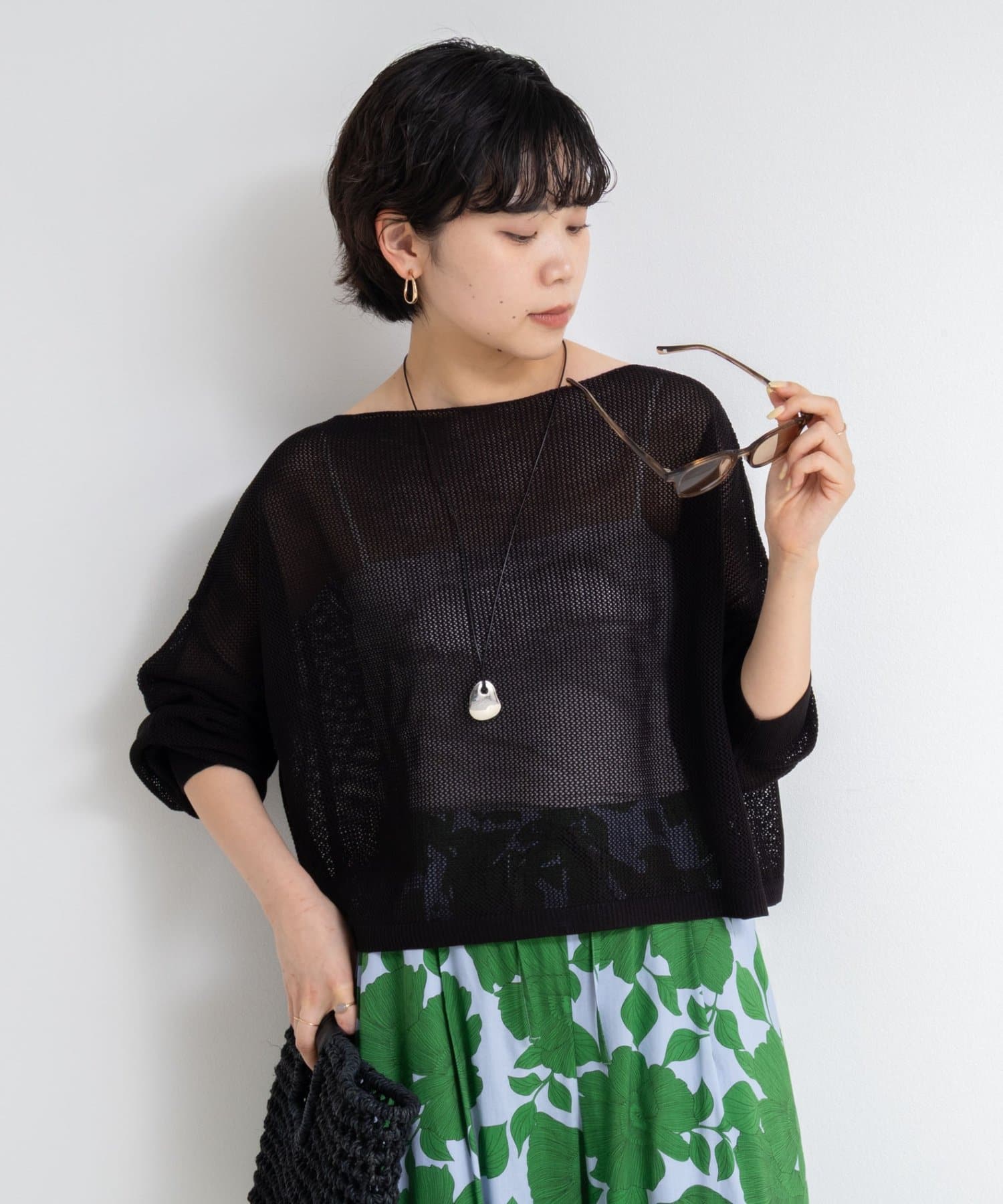 NOLLEY'S(ノーリーズ) 《手洗い可能》ドライメッシュショートプルオーバーニット