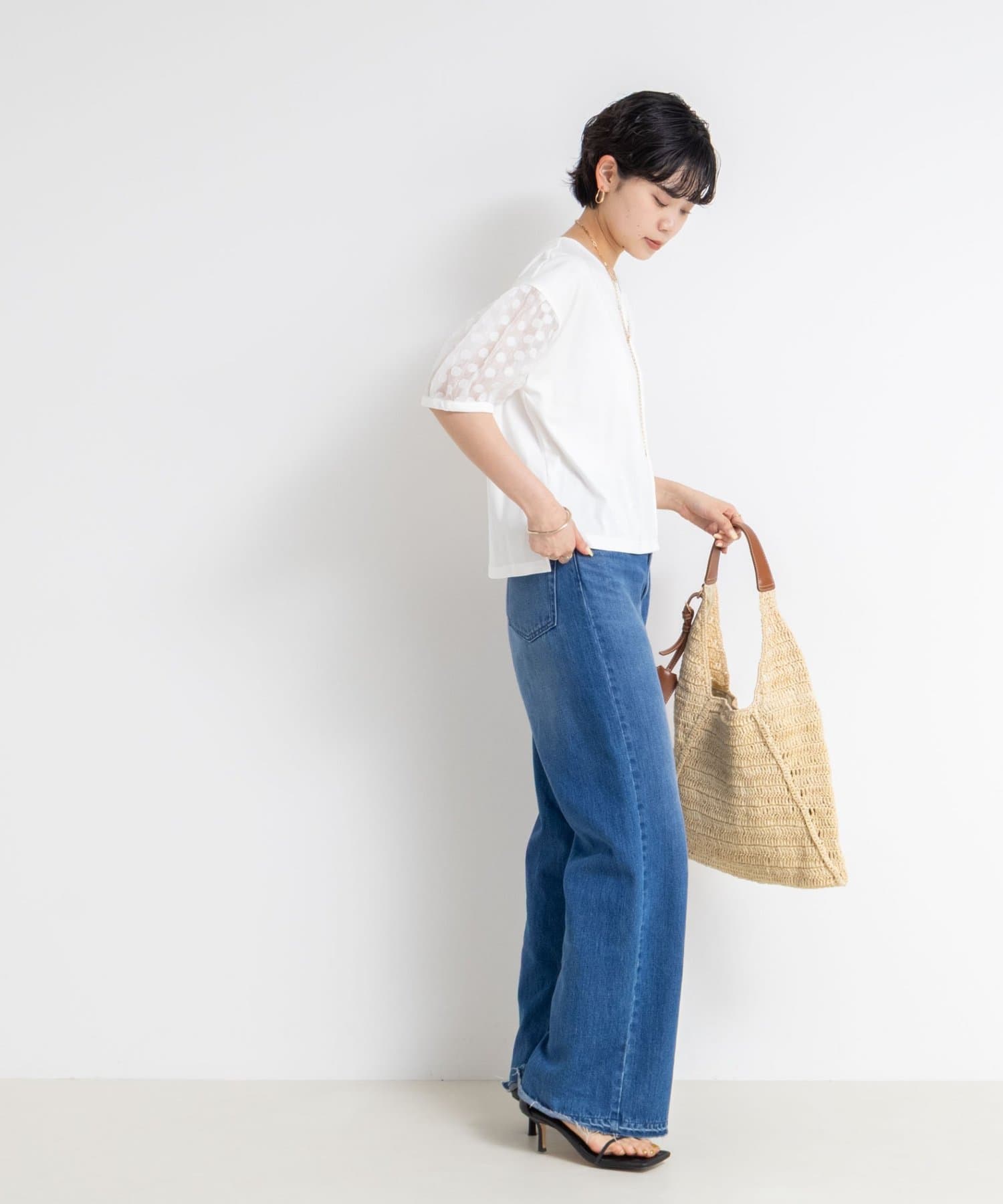 tシャツ ドットシアーパフスリーブカットソー レディース 楽天市場】【送料無料】ドットシアーパフスリーブTシャツ
