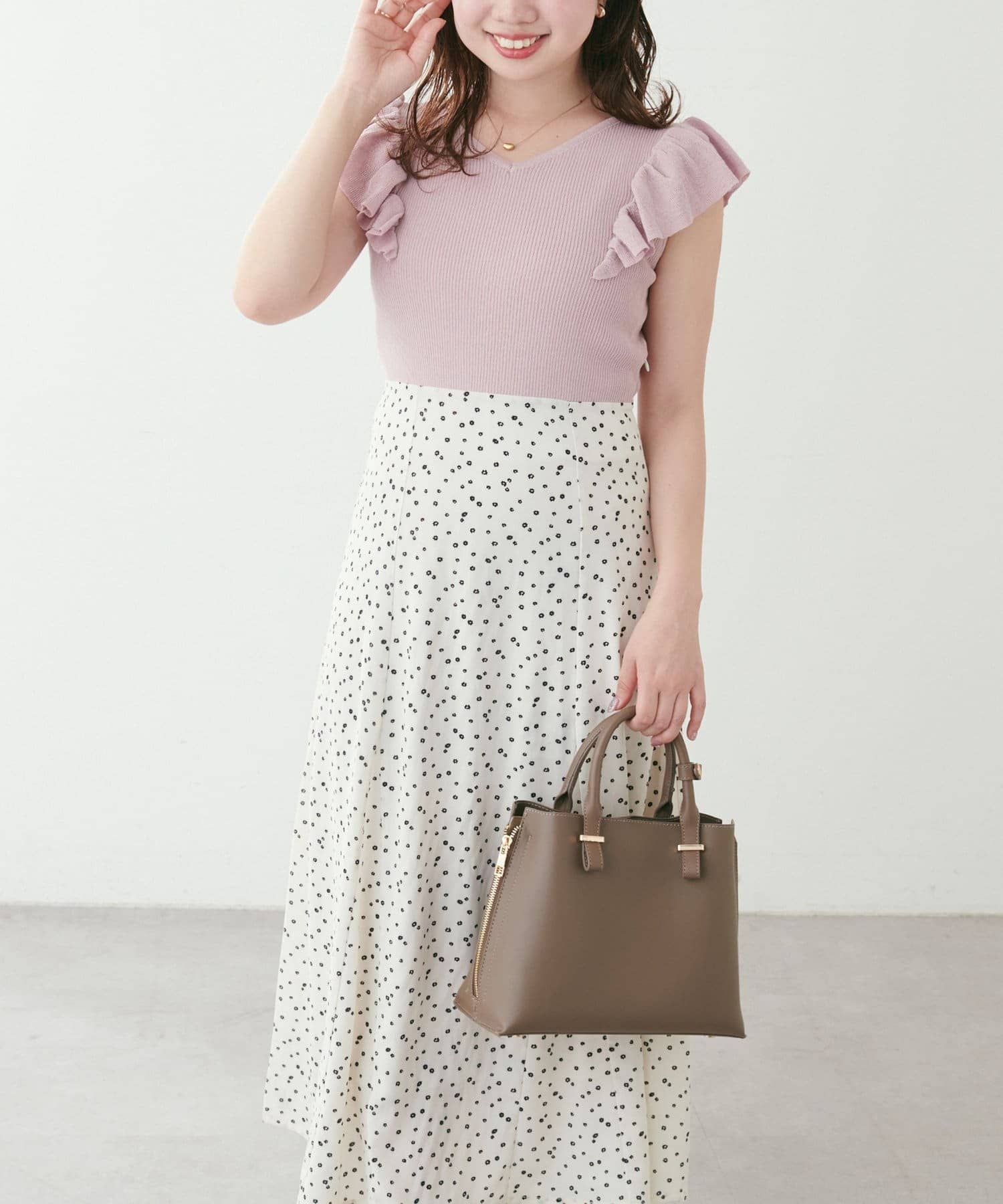 NICE CLAUP / OLIVE des OLIVE OUTLET(ナイスクラップ  / オリーブ デ オリーブ アウトレット) 【natural couture】フリル袖ニットドッキングワンピー