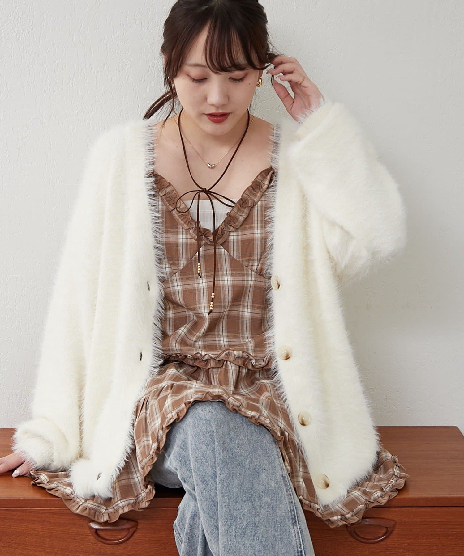 DEPAREILLE デパリエ ヤク シャギー ロング カーディガン FREAK'S STORE/深 Vネック シャギー ニット 2way カーディガン