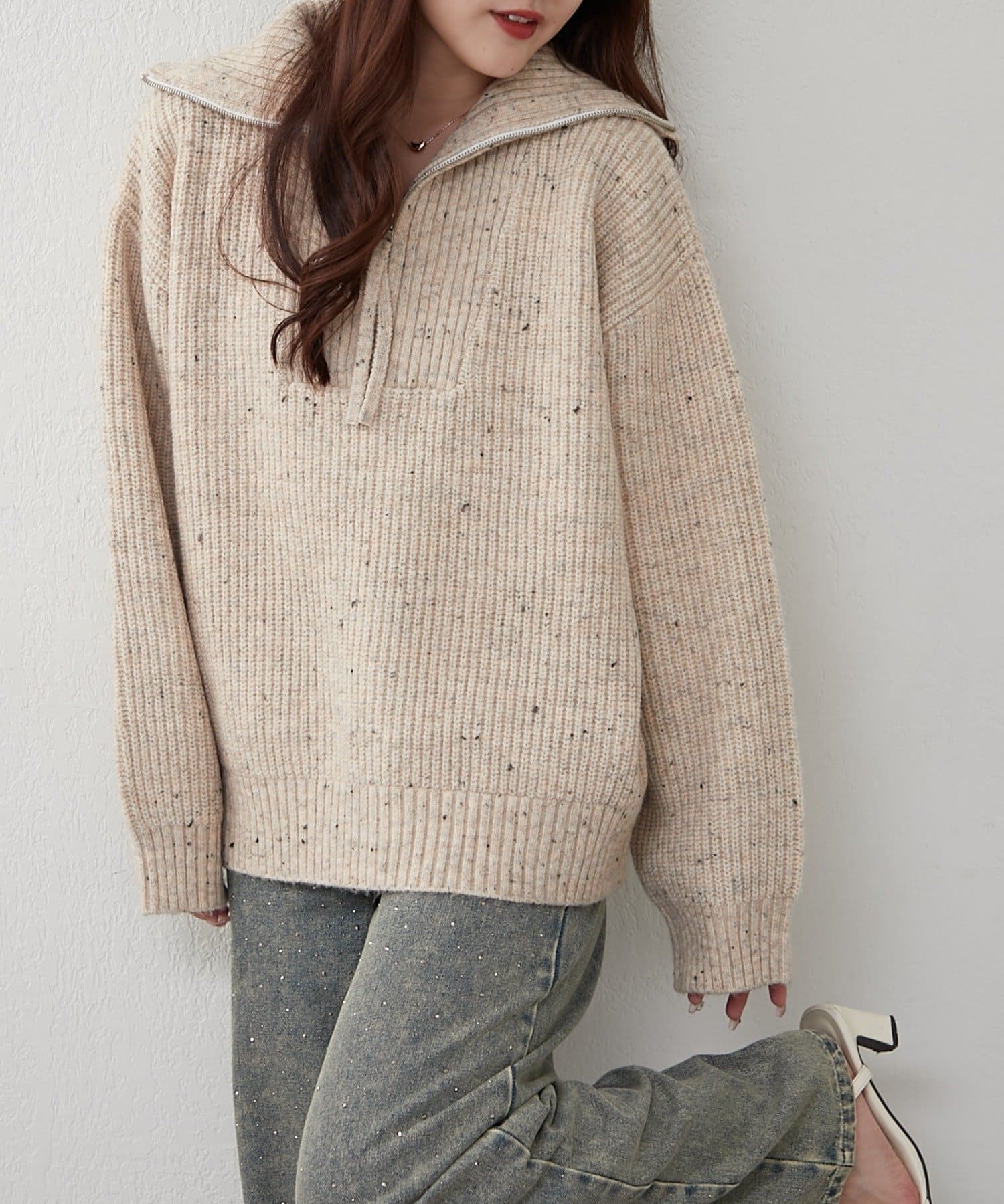 Remind me and forever(リマインドミーアンドフォーエバー) ネップ入りハーフジップニット