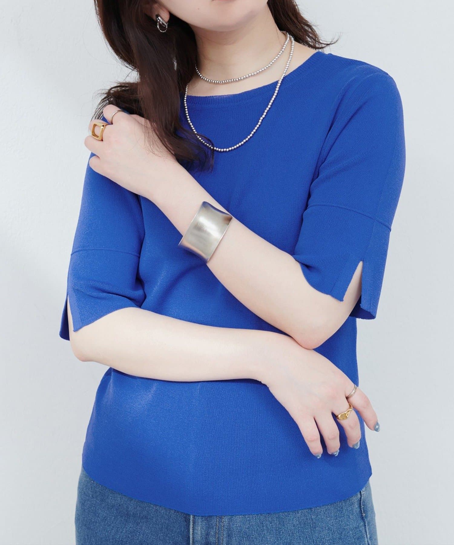 NICE CLAUP / OLIVE des OLIVE OUTLET(ナイスクラップ  / オリーブ デ オリーブ アウトレット) 【natural couture】前後２ＷＡＹピンタック切替袖シンプルニット