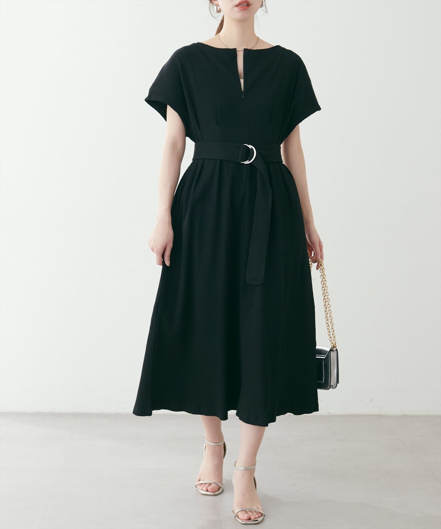 NICE CLAUP / OLIVE des OLIVE OUTLET(ナイスクラップ  / オリーブ デ オリーブ アウトレット) 【natural couture】テレコリブジップあき２ＷＡＹワンピ