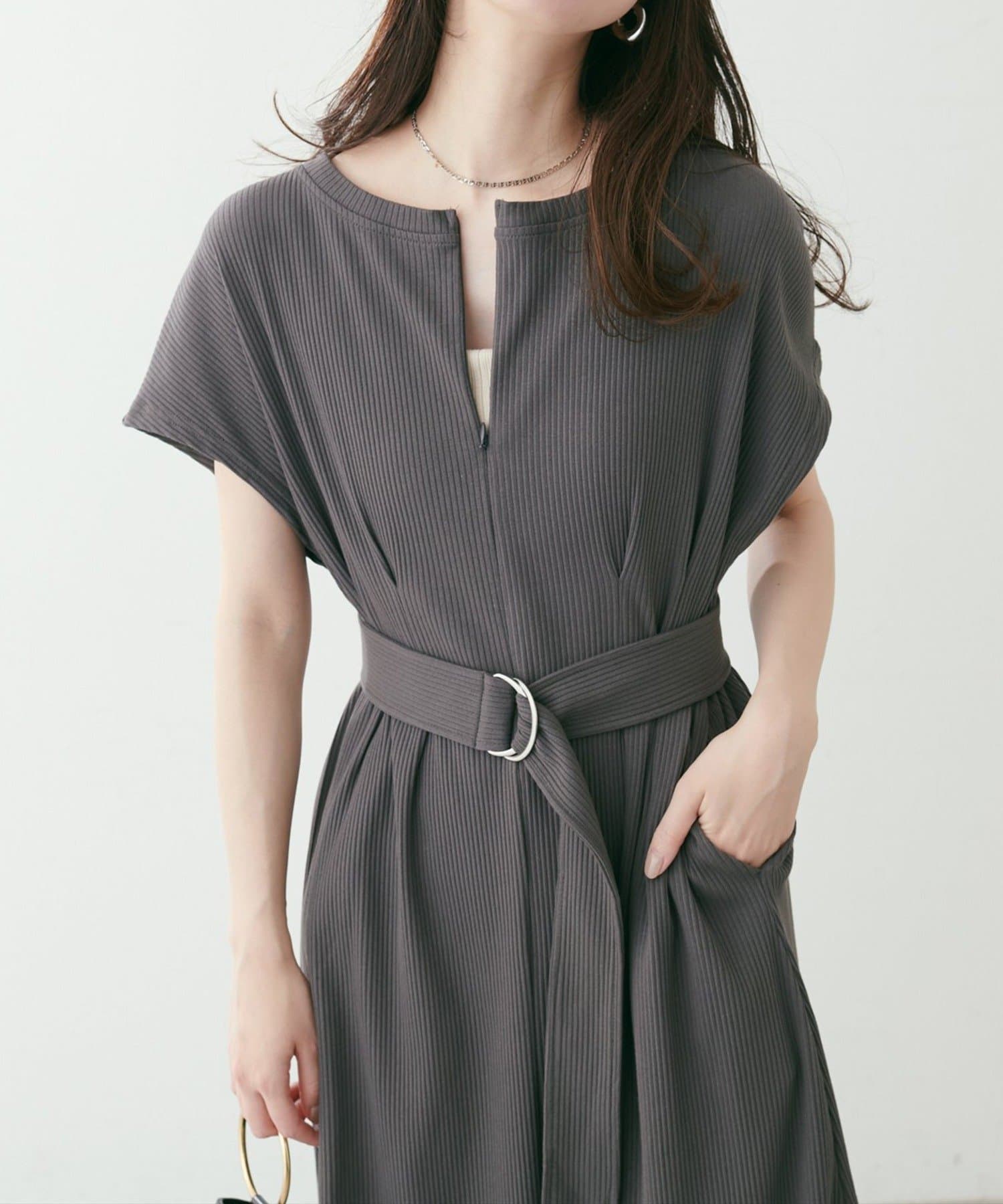 NICE CLAUP / OLIVE des OLIVE OUTLET(ナイスクラップ  / オリーブ デ オリーブ アウトレット) 【natural couture】テレコリブジップあき２ＷＡＹワンピ