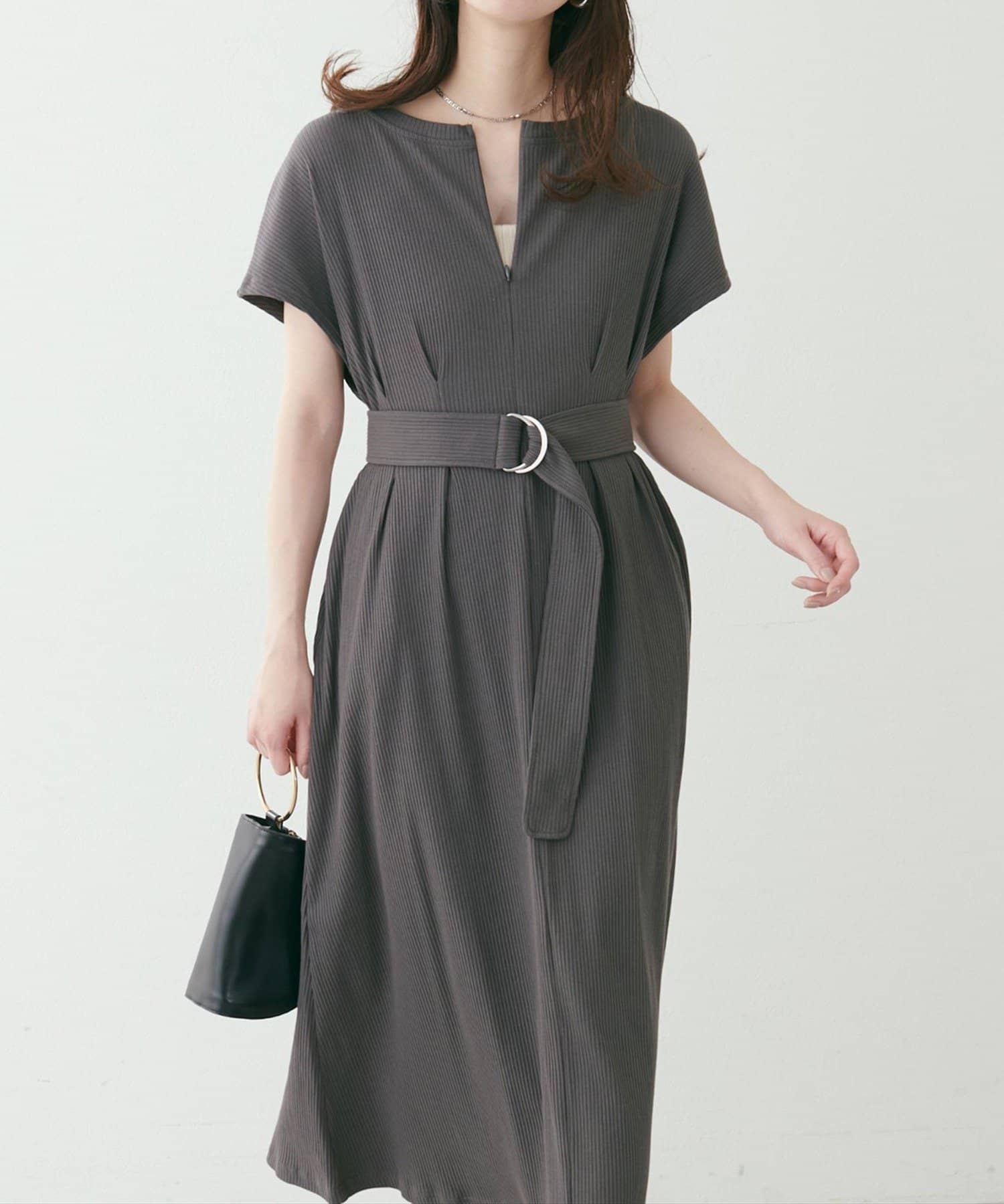 NICE CLAUP / OLIVE des OLIVE OUTLET(ナイスクラップ  / オリーブ デ オリーブ アウトレット) 【natural couture】テレコリブジップあき２ＷＡＹワンピ
