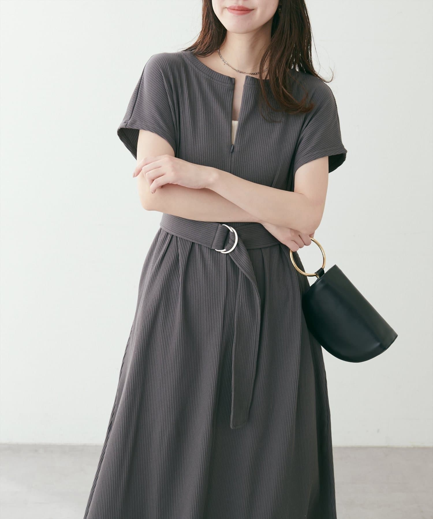 NICE CLAUP / OLIVE des OLIVE OUTLET(ナイスクラップ  / オリーブ デ オリーブ アウトレット) 【natural couture】テレコリブジップあき２ＷＡＹワンピ