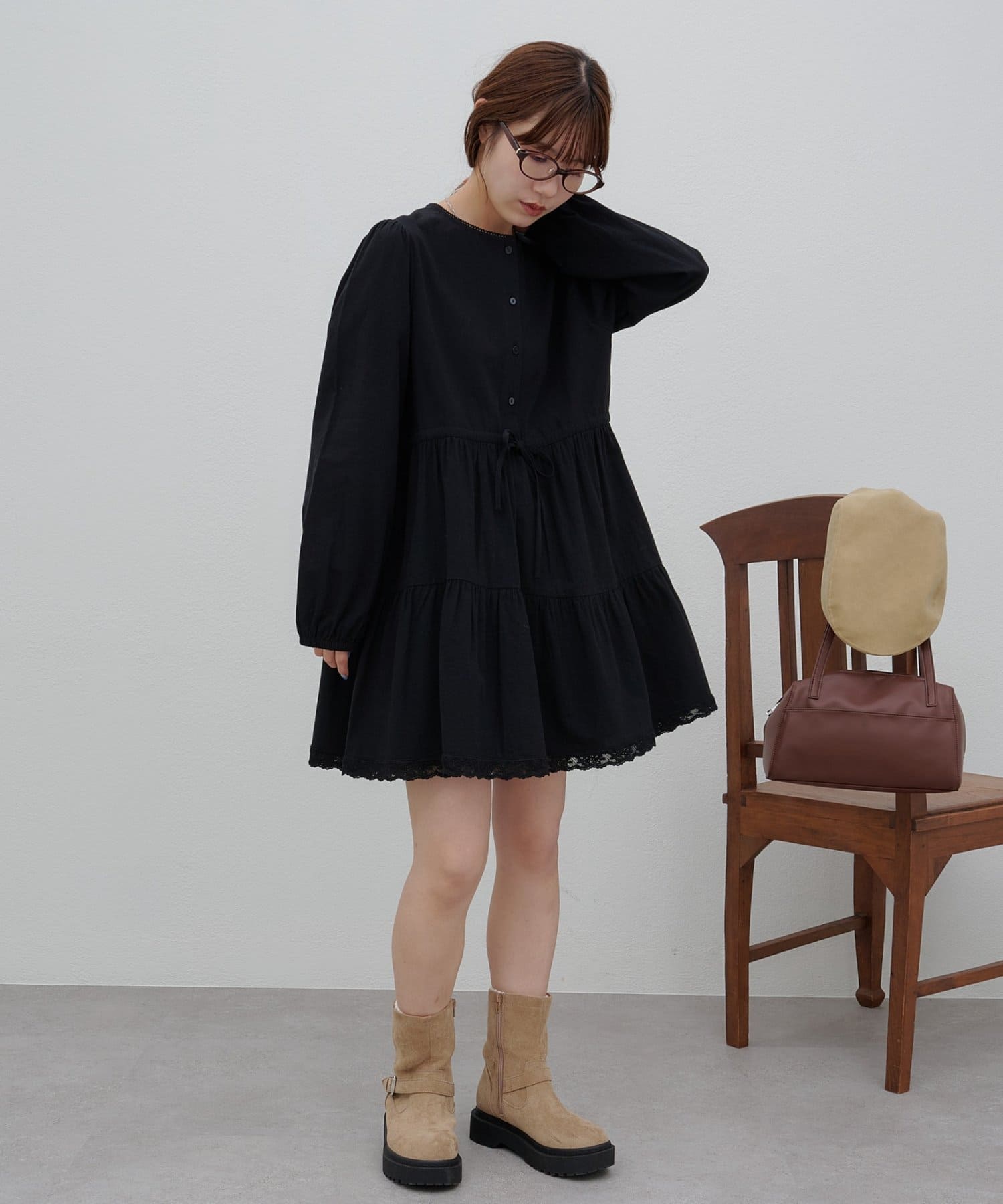 タグ付き　ユナイテッドアローズ　ギャザー ティアード ミニ ワンピース UNITED ARROWS（ユナイテッドアローズ）の「ギャザー ティアード