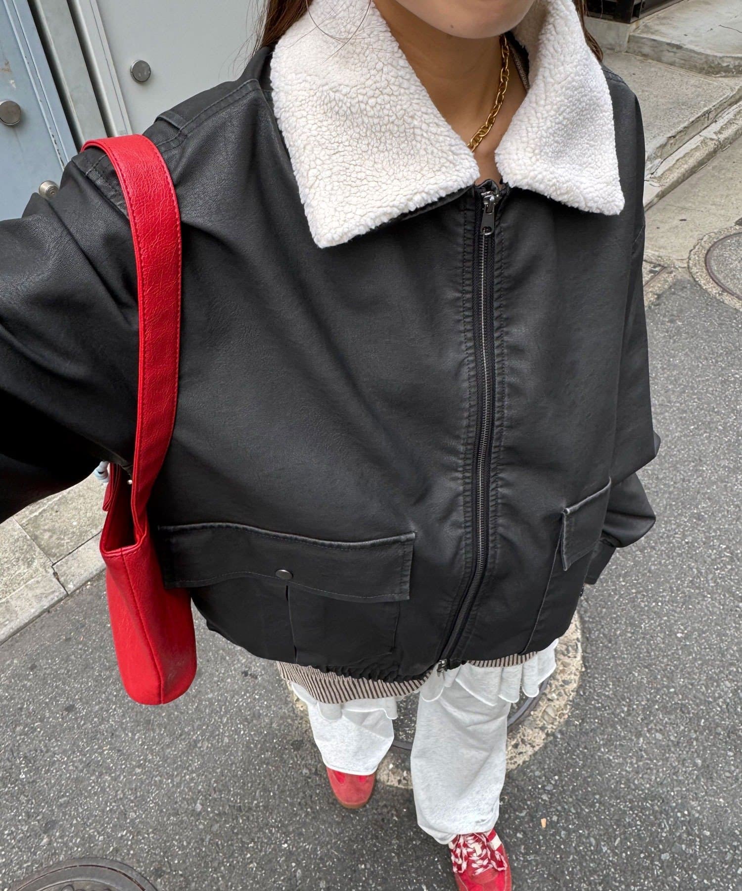 CIAOPANIC(チャオパニック) 襟切替2WAYヴィンテージレザーブルゾン