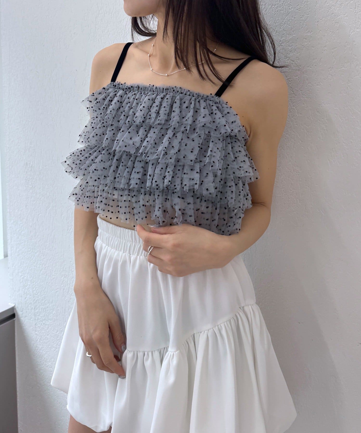 mline(エムライン) [mline]チュールギャザー ドットキャミ