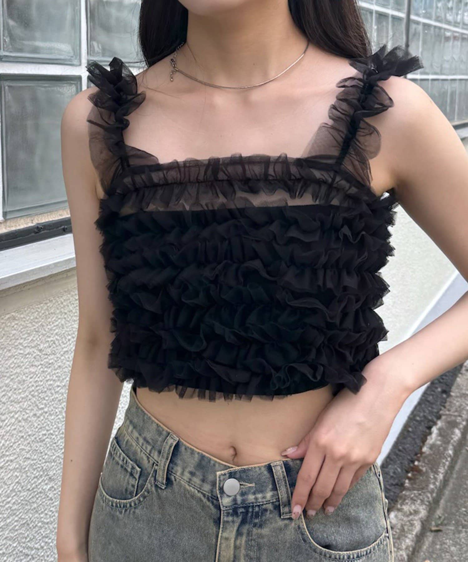 mline(エムライン) [mline]チュールギャザーキャミ