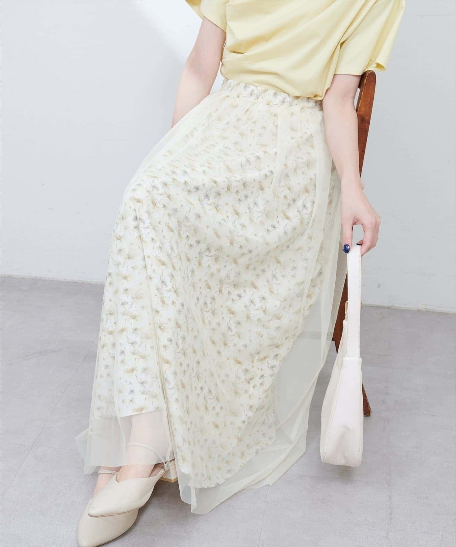 NICE CLAUP / OLIVE des OLIVE OUTLET(ナイスクラップ  / オリーブ デ オリーブ アウトレット) 【natural couture】チュールレイヤードフレアスカート