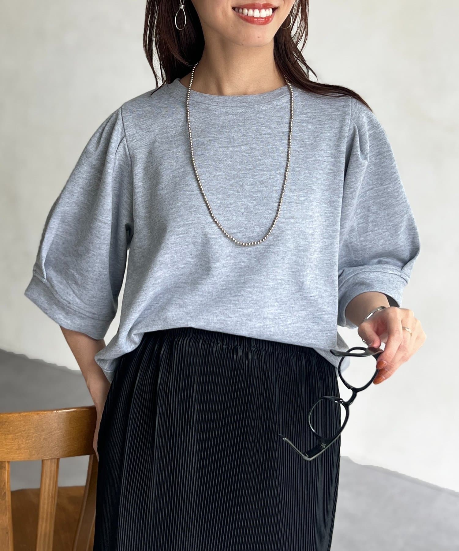 Chez toi(シェトワ) パフ5分袖スウェット