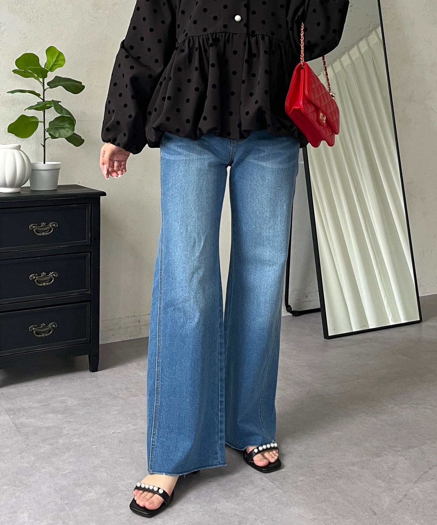 prose verse(プロズヴェール) ウエストゴムストレッチセミフレアデニム