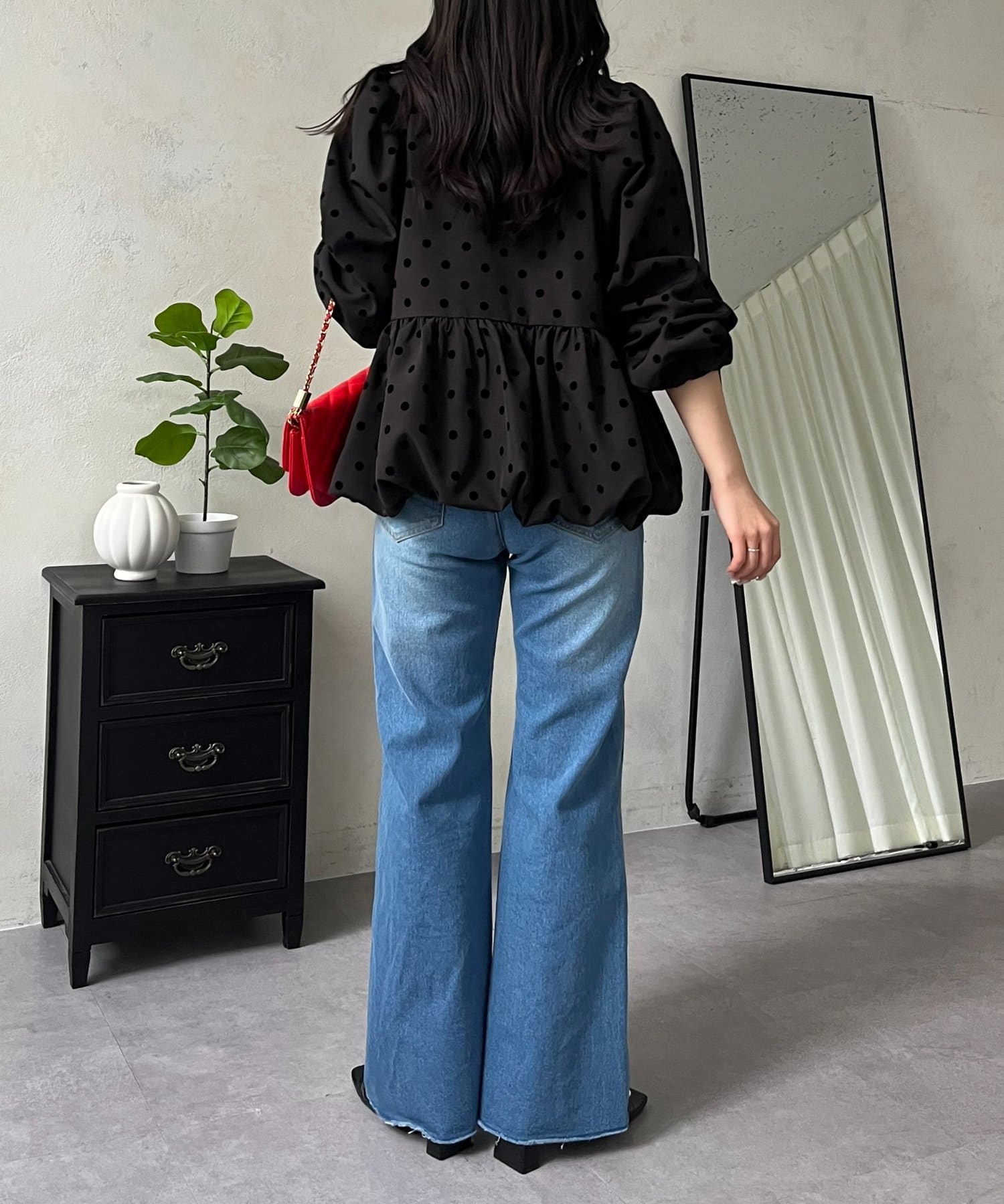 prose verse(プロズヴェール) ウエストゴムストレッチセミフレアデニム