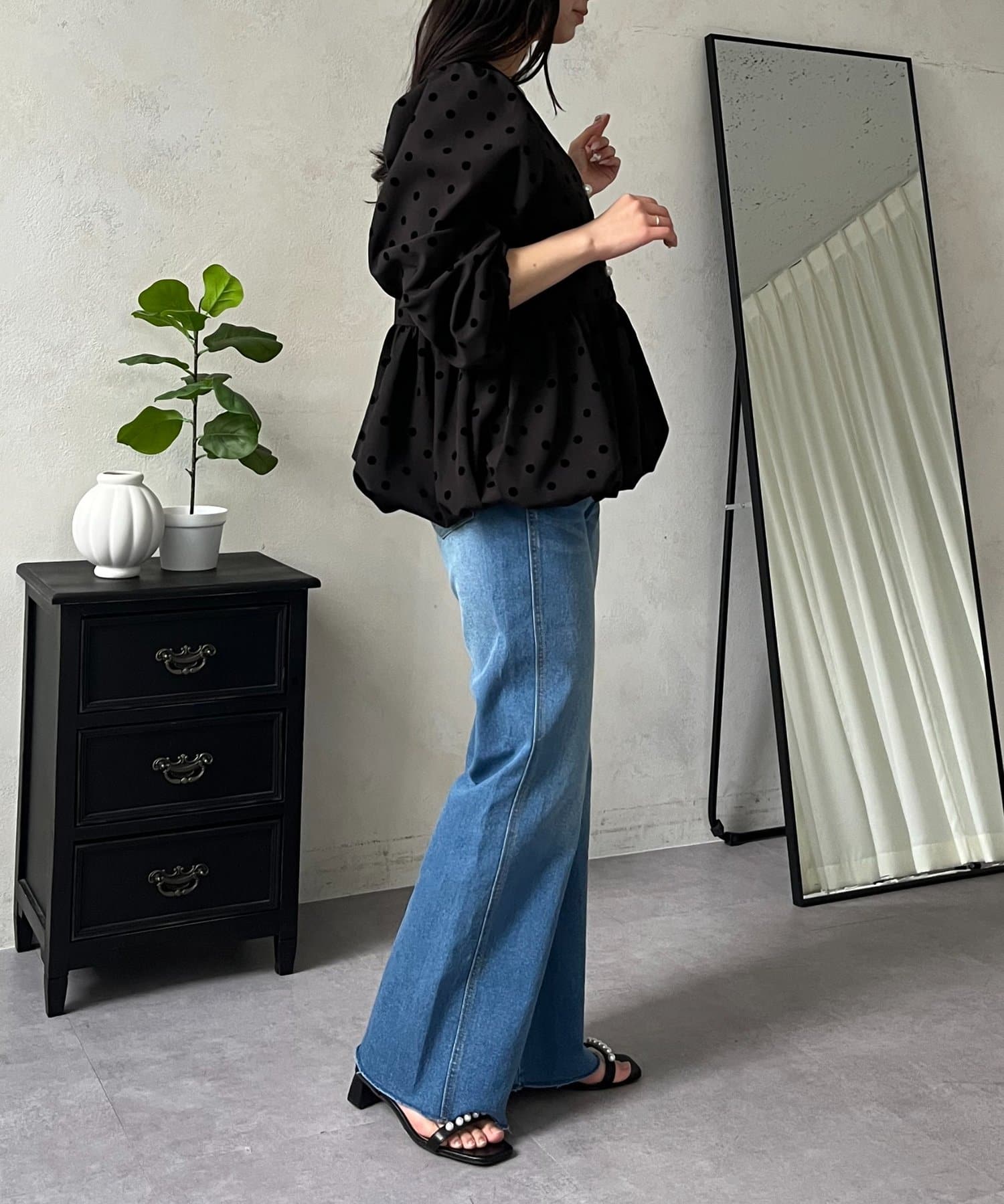 prose verse(プロズヴェール) ウエストゴムストレッチセミフレアデニム