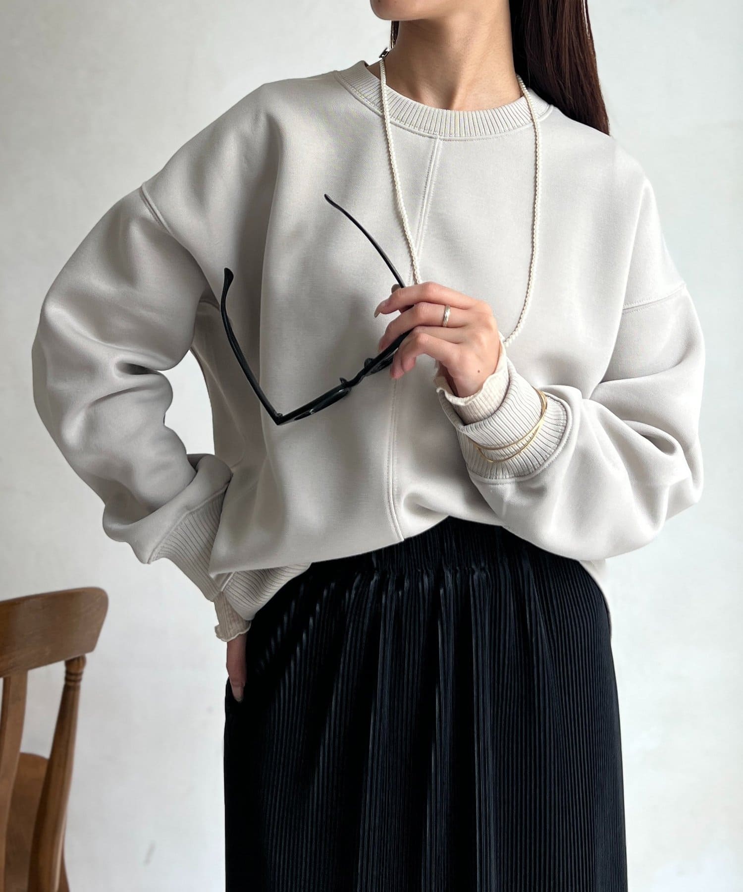 Chez toi(シェトワ) 軽量ボンディングドロップスリーブプルオーバー