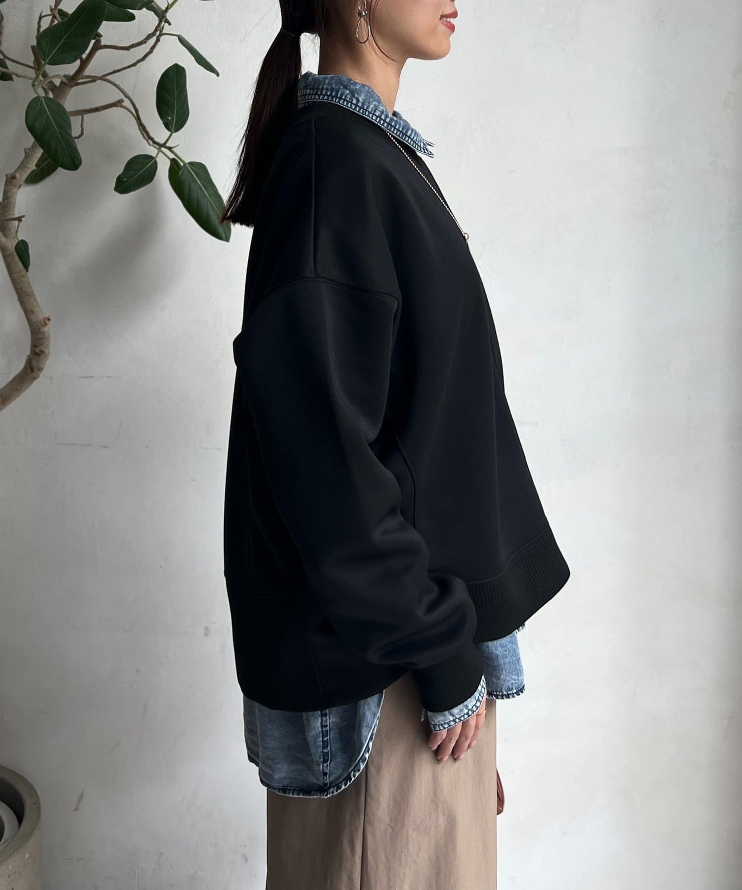 Chez toi(シェトワ) 軽量ボンディングドロップスリーブプルオーバー