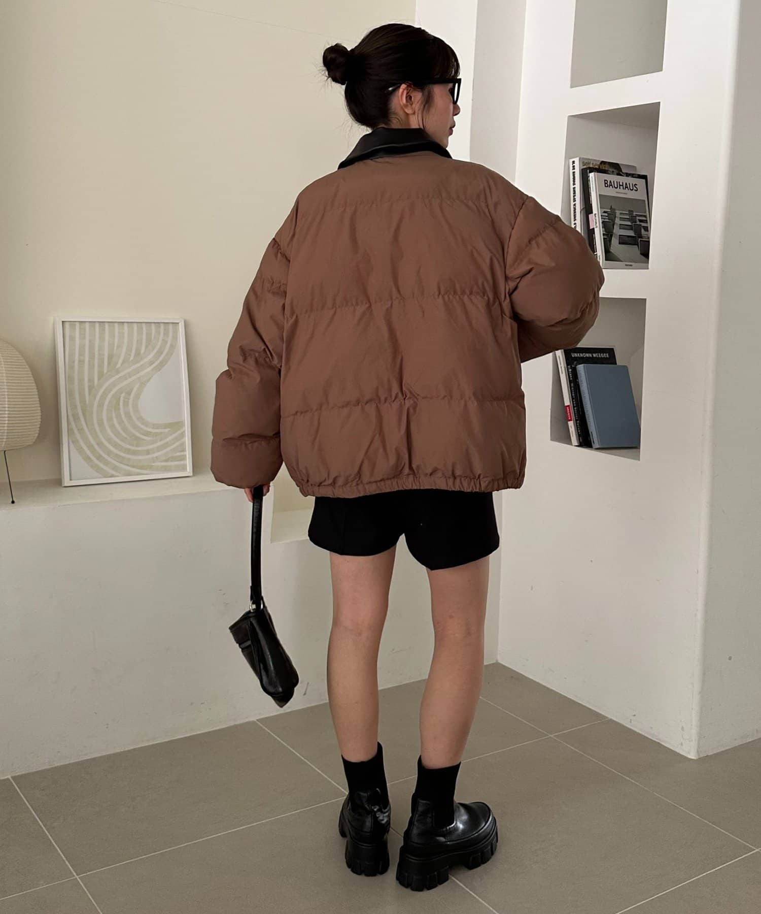 DISCOAT(ディスコート) 衿フェイクレザー中綿ブルゾン