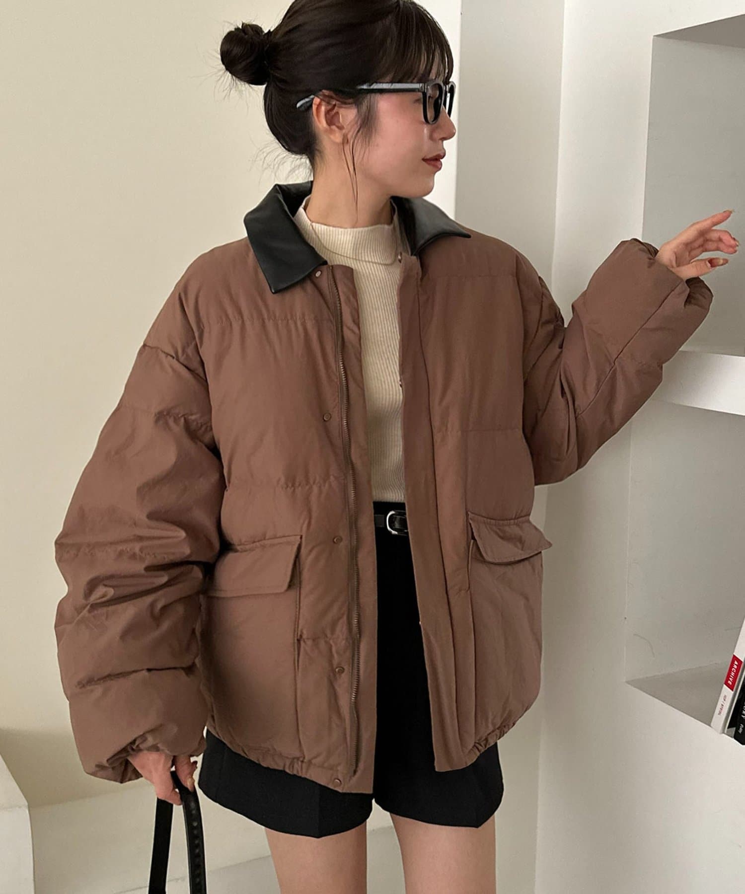 DISCOAT(ディスコート) 【WEB限定/再販売】衿フェイクレザー中綿ブルゾン《ユニセックス》