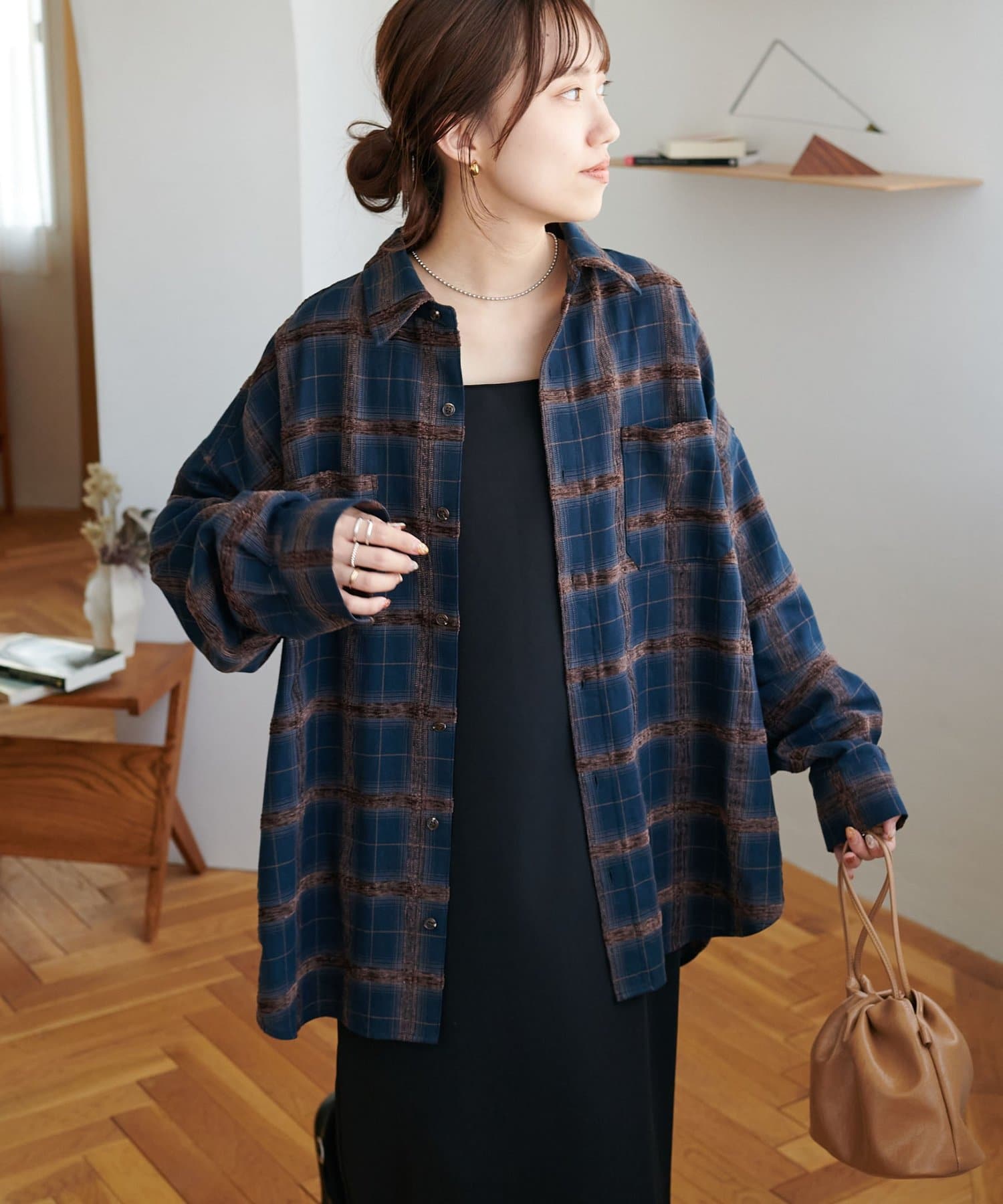 BLATE チェックニュアンスシャツコート 即納・チェックニュアンスシャツコート | BLATE