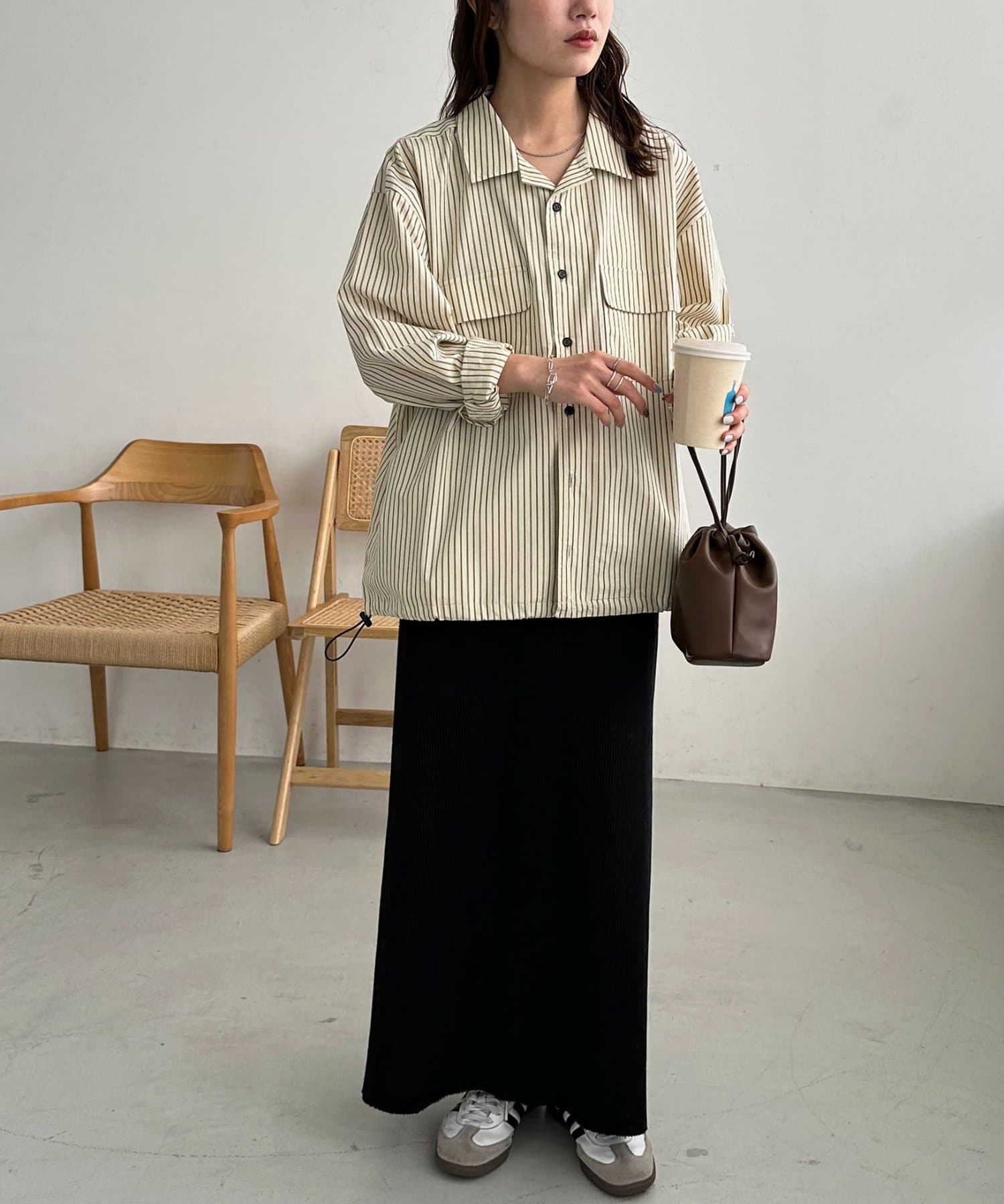 DISCOAT(ディスコート) 【抜け感たっぷり♪/ユニセックス】開襟ドロストオーバーシャツ