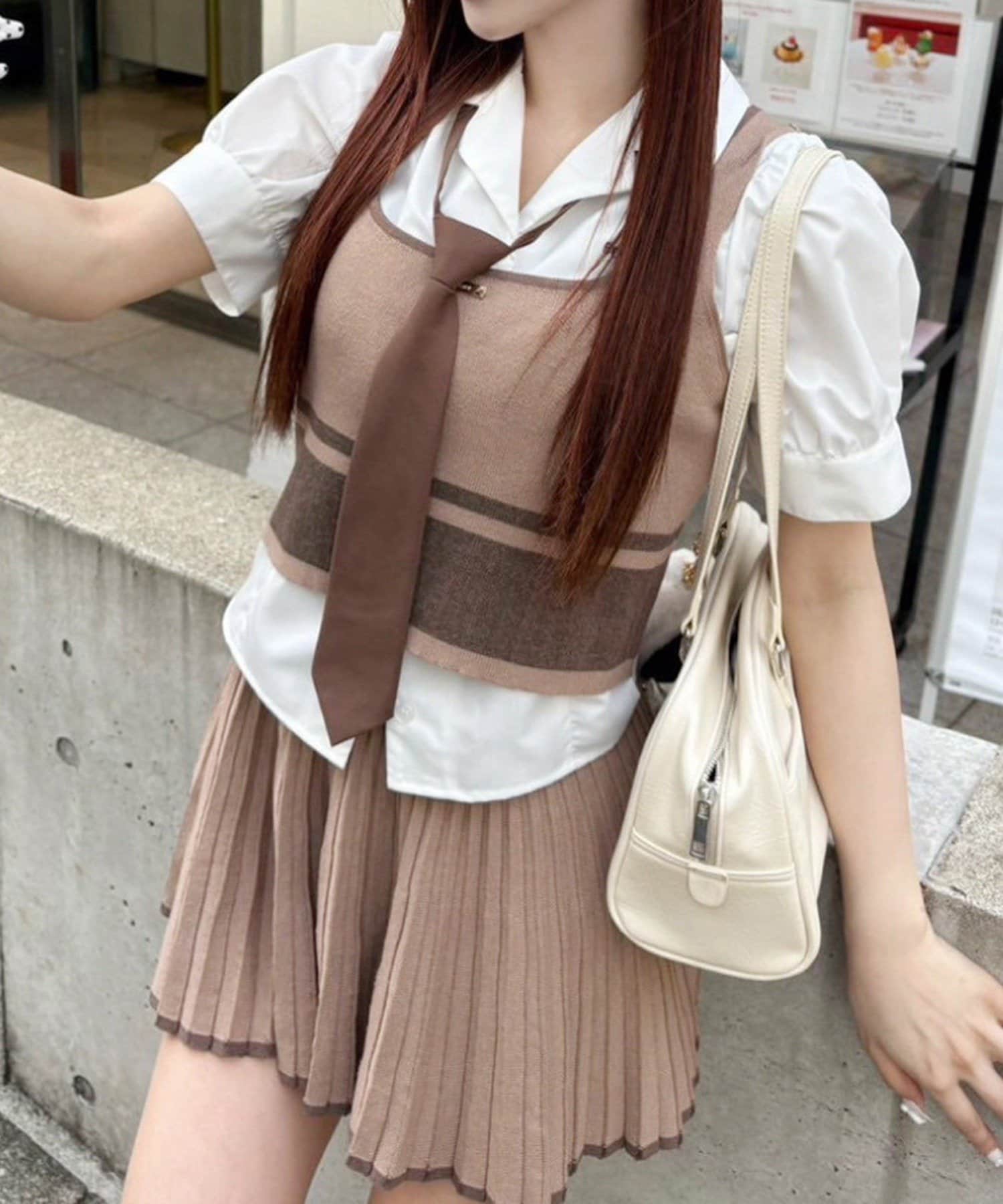 【スカート】ウエスト＝60-66丈＝38~NICECLAUP 2025 Summer Collection~トレンド感のあるベストと、ガーリーなプリーツミニスカートがセットになった着回し力抜群のアイテ