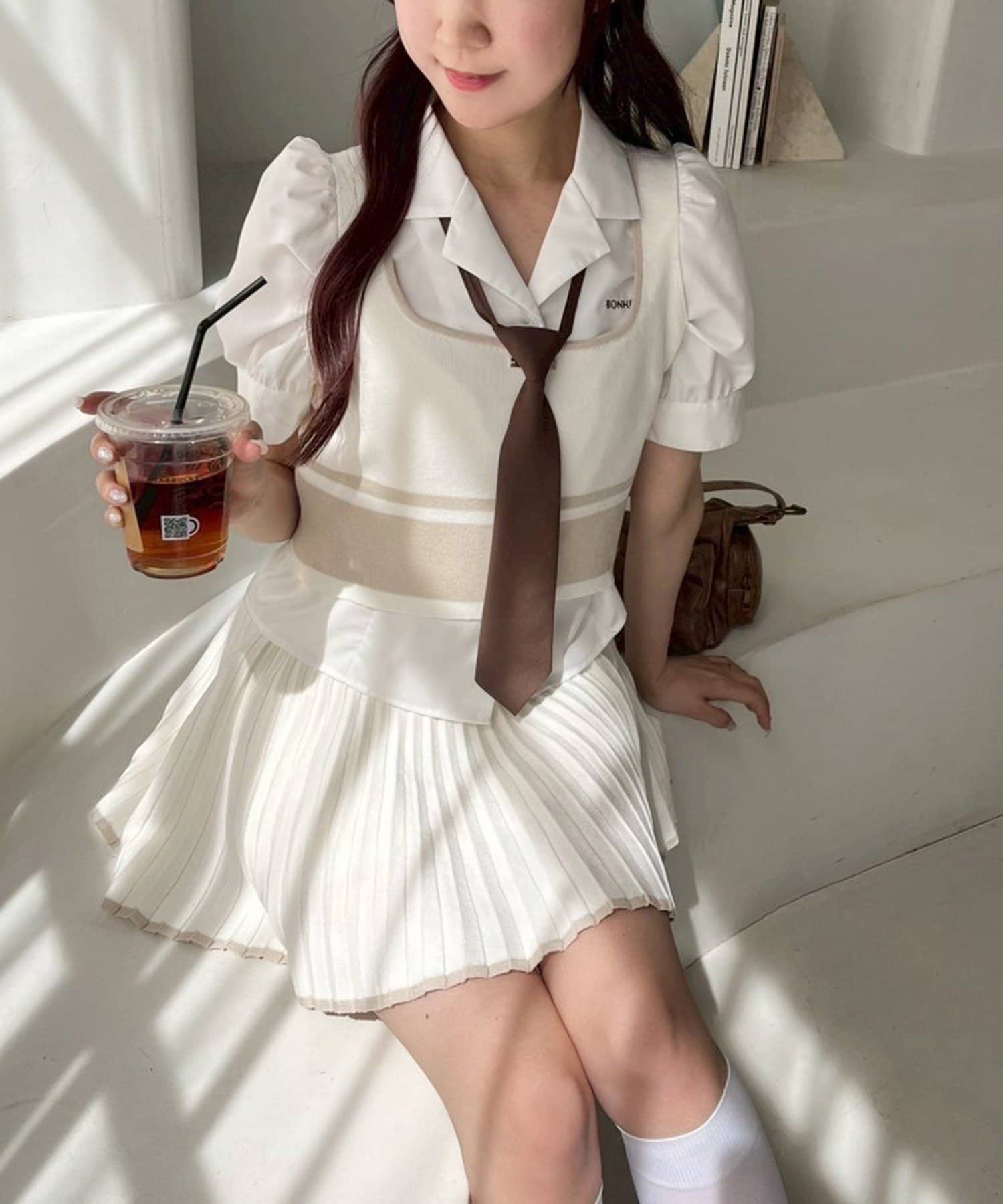 【スカート】ウエスト＝60-66丈＝38同型：0151090450e~NICECLAUP 2025 Summer Collection~トレンド感のあるベストと、ガーリーなプリーツミニスカートがセット