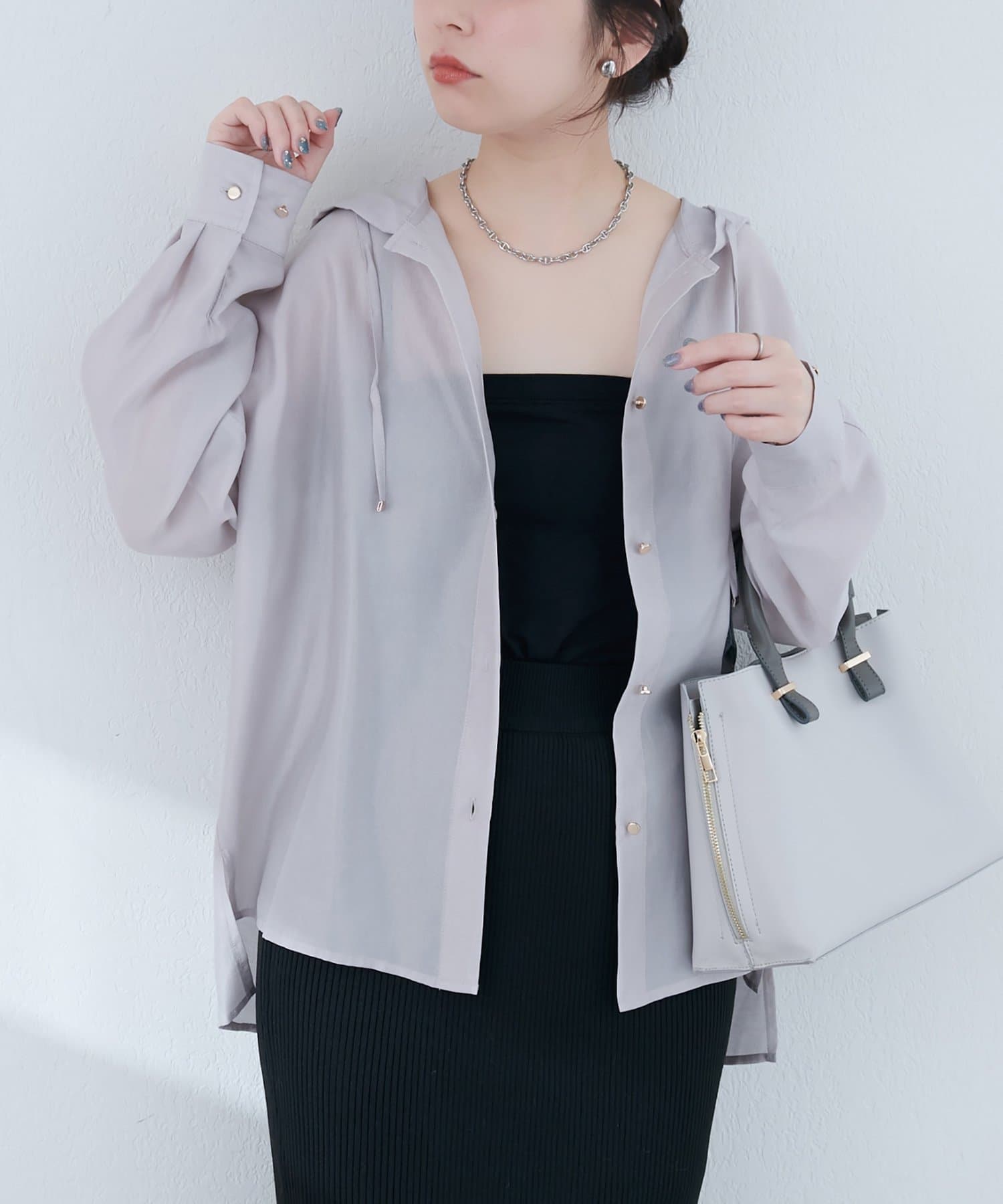 natural couture(ナチュラルクチュール) 【sherbet line】接触冷感 フーデッド羽織シャツ