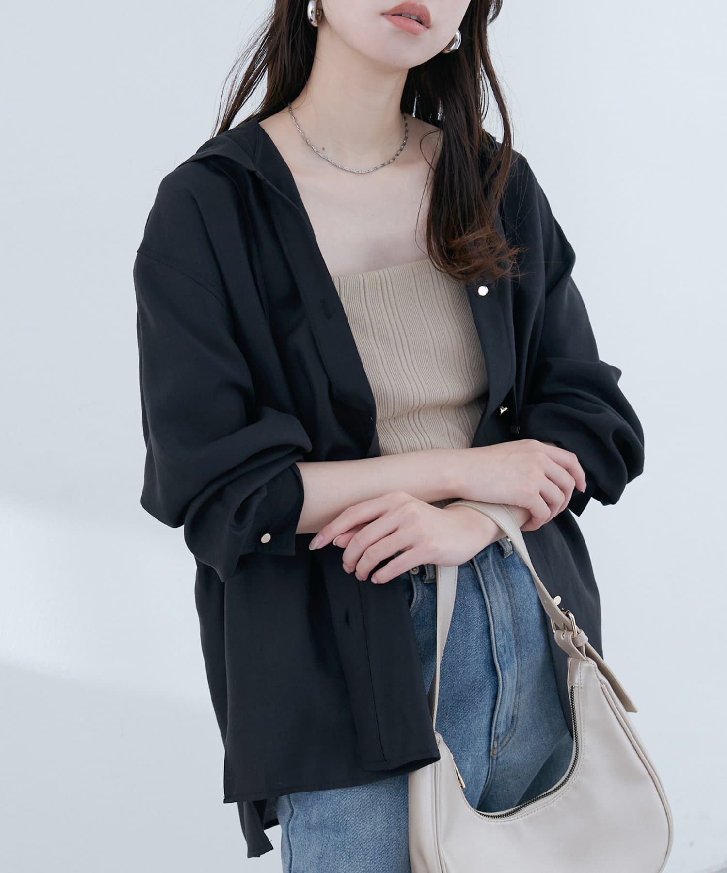 natural couture(ナチュラルクチュール) 【sherbet line】接触冷感 フーデッド羽織シャツ
