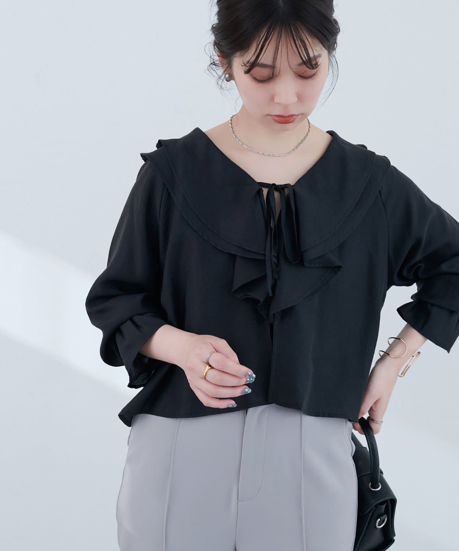 natural couture(ナチュラルクチュール) 【sherbet line】接触冷感 ラッフル羽織ブラウス