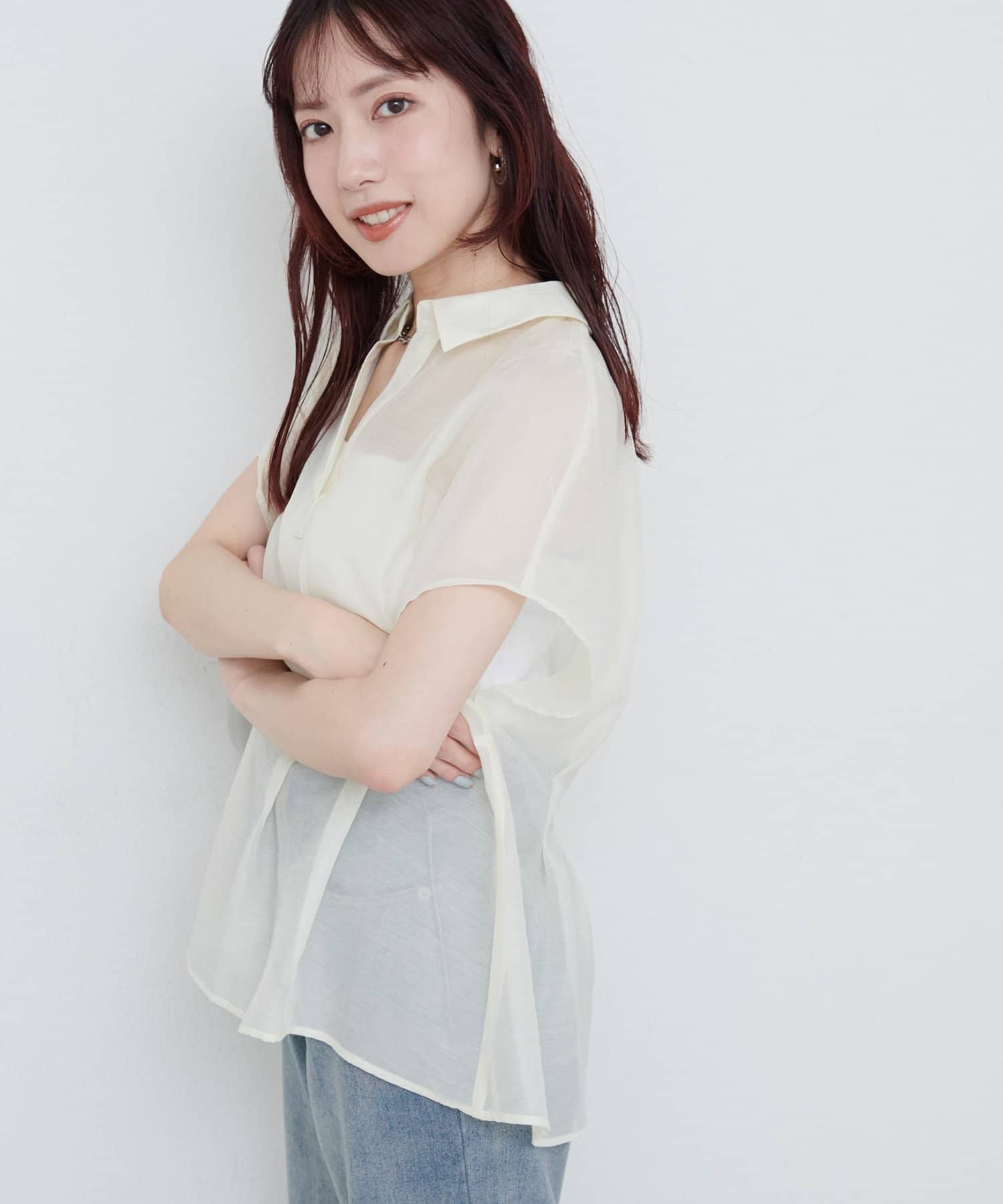 natural couture(ナチュラルクチュール) 【WEB限定】ワッシャーオーガンジースキッパーブラウス