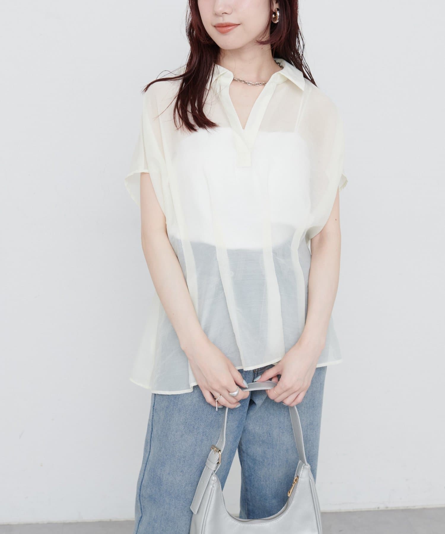 WEB限定】ワッシャーオーガンジースキッパーブラウス | natural