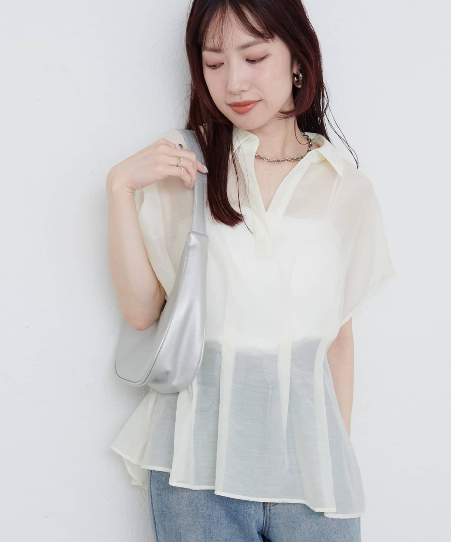WEB限定】ワッシャーオーガンジースキッパーブラウス | natural