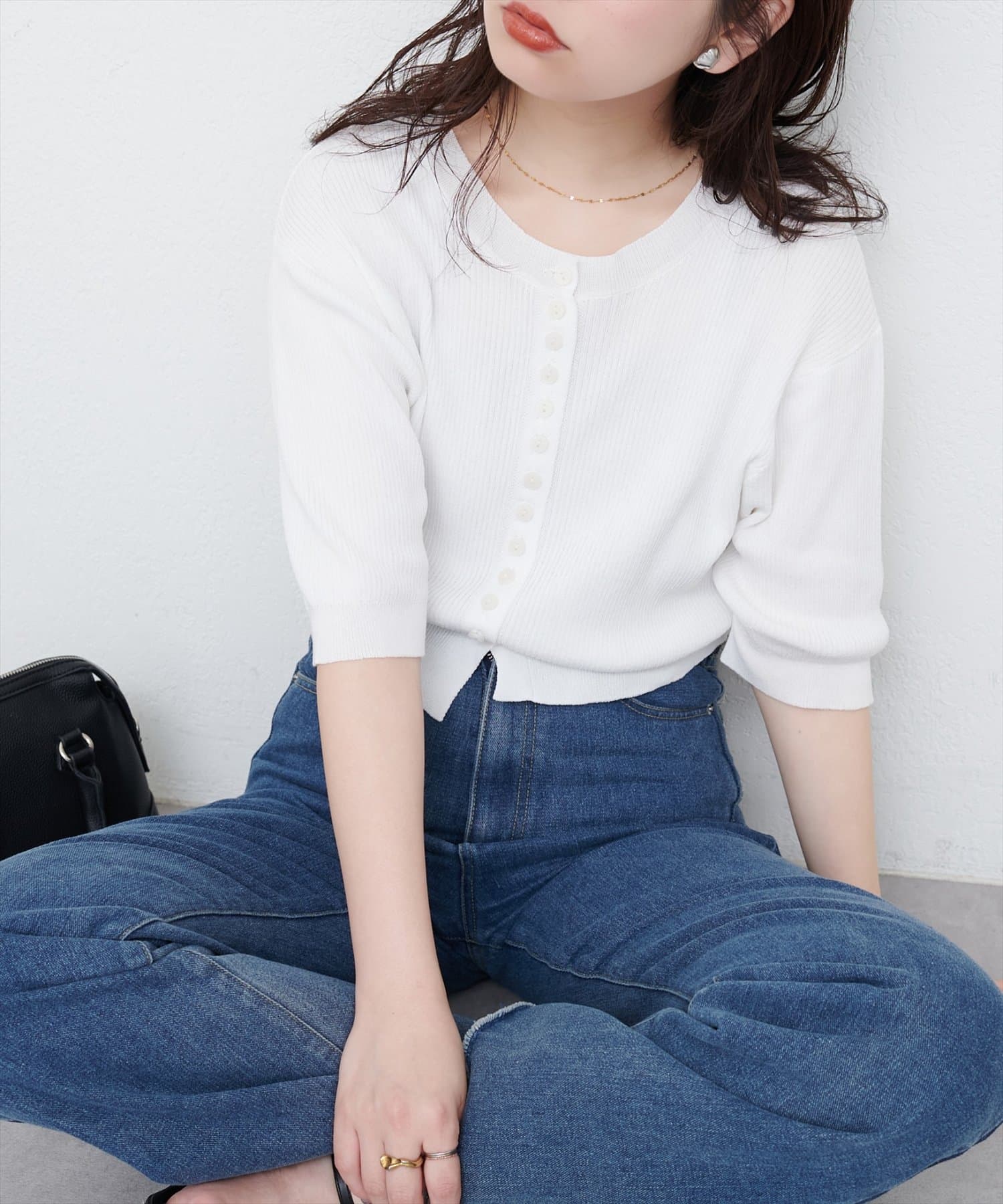 natural couture(ナチュラルクチュール) 多釦片畦編みカーデ
