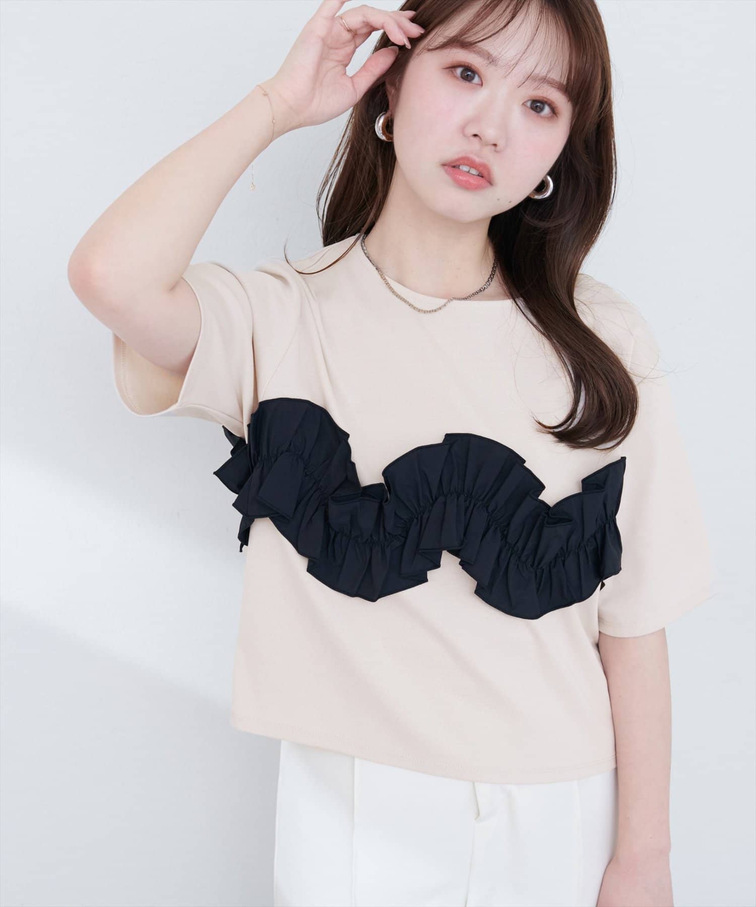 natural couture(ナチュラルクチュール) 【WEB限定】ボリュームフリル半袖Tシャツ