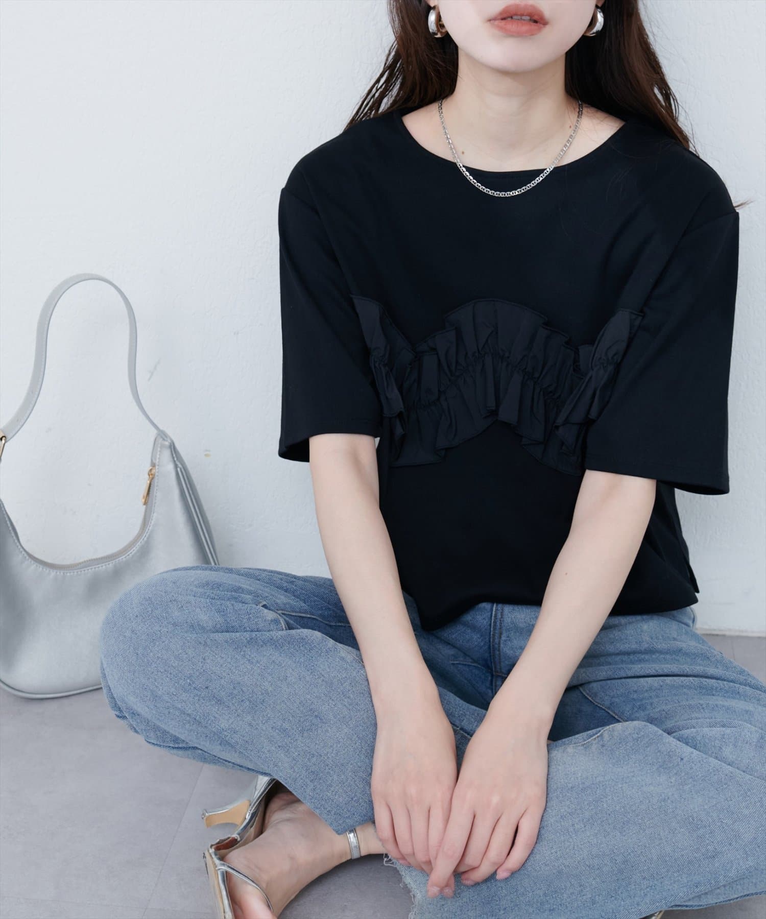 natural couture(ナチュラルクチュール) 【WEB限定】ボリュームフリル半袖Tシャツ